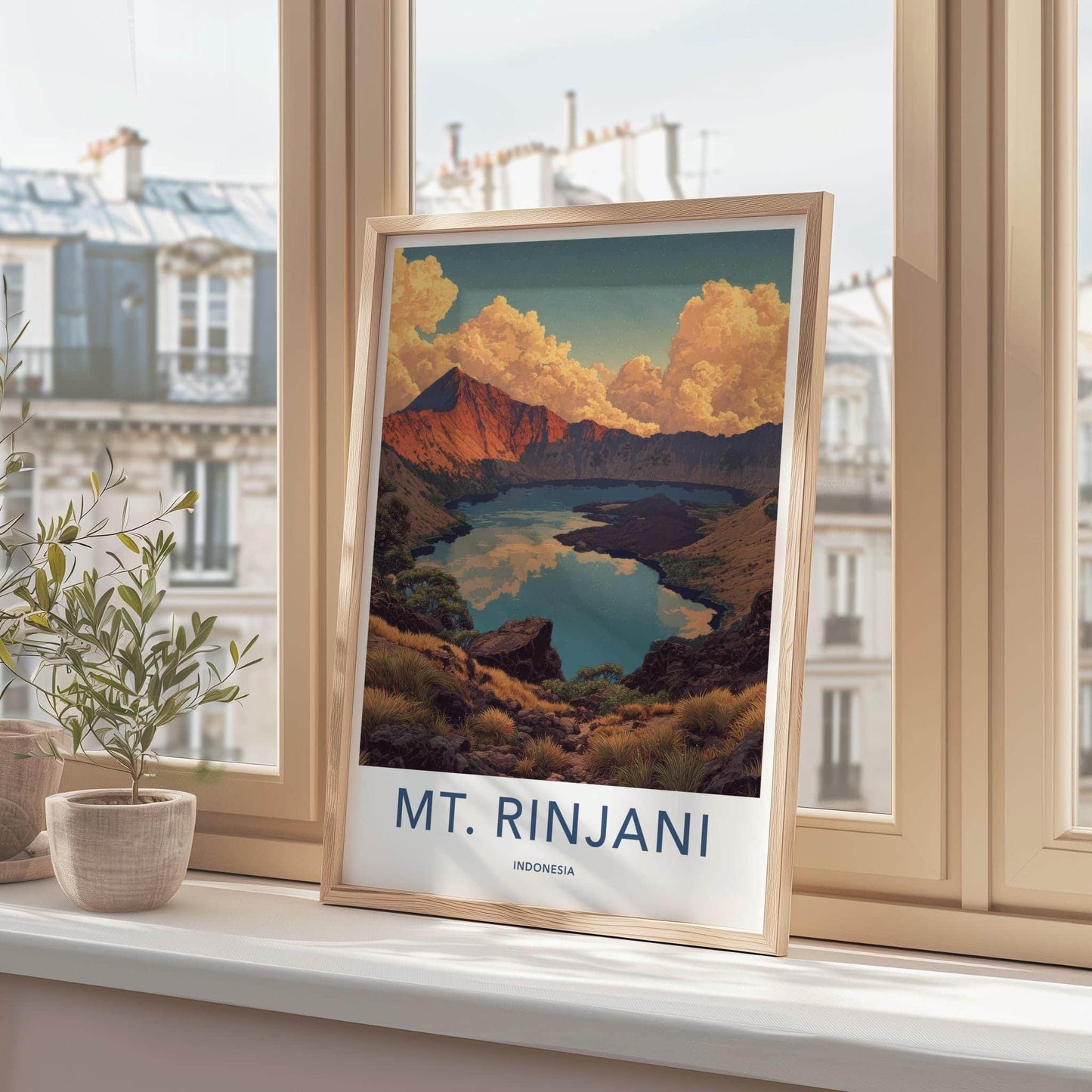 Mt Rinjani Poster - Indonesia Travel Art - Volcanic Lake Vista Home Decor