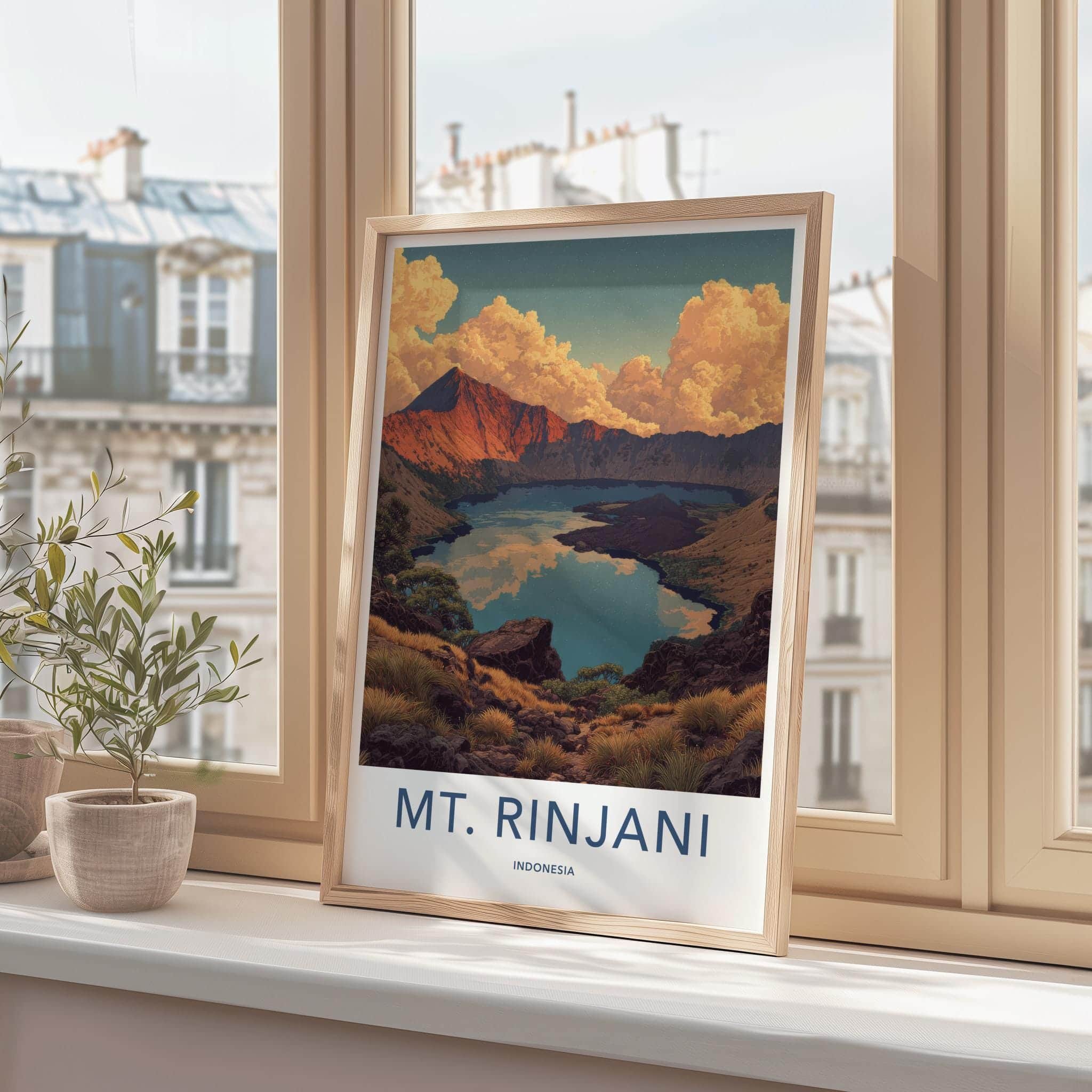 Mt Rinjani Poster - Indonesia Travel Art - Volcanic Lake Vista Home Decor