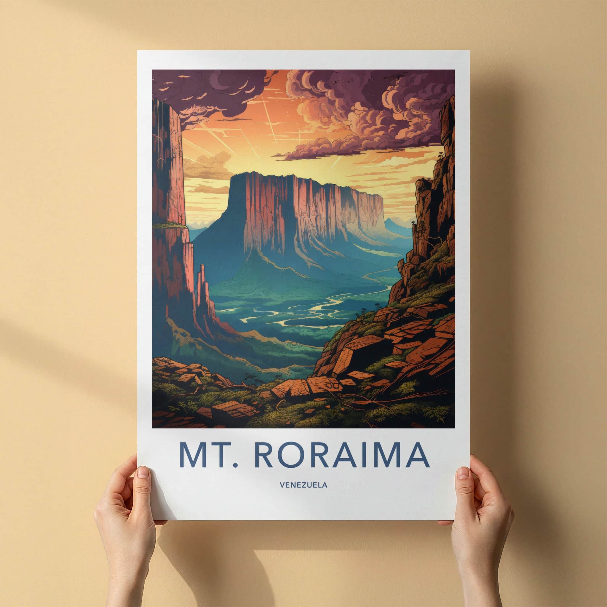 Mt Roraima Poster - Venezuela Travel Art - Dramatic Sunset Tepuis Wall Decor