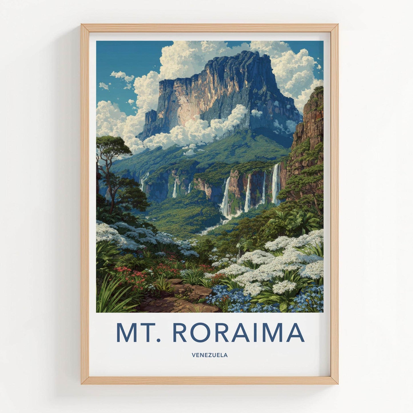 MT. RORAIMA Poster - Venezuela Travel Art - Lush Valley Waterfalls Home Decor