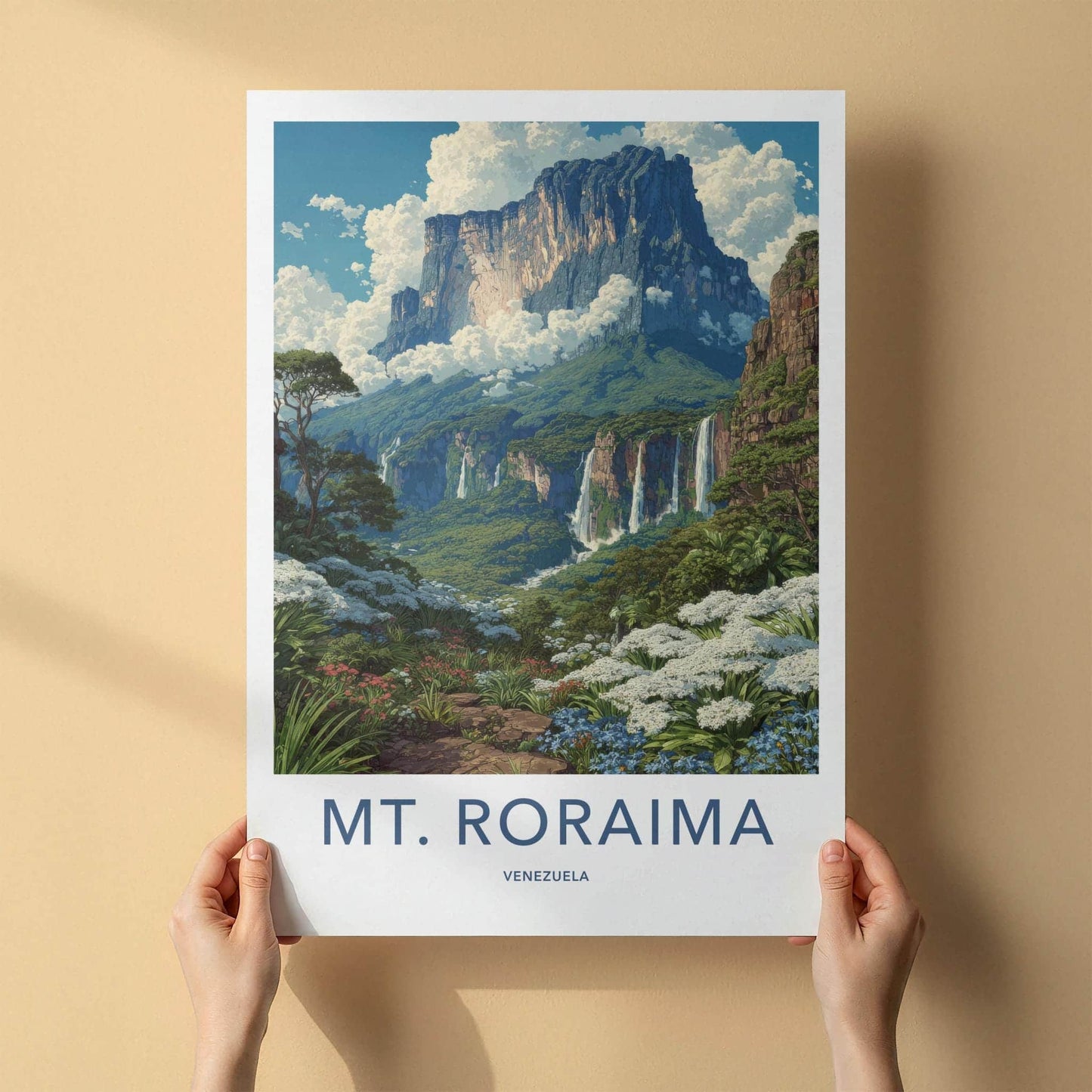 MT. RORAIMA Poster - Venezuela Travel Art - Lush Valley Waterfalls Home Decor