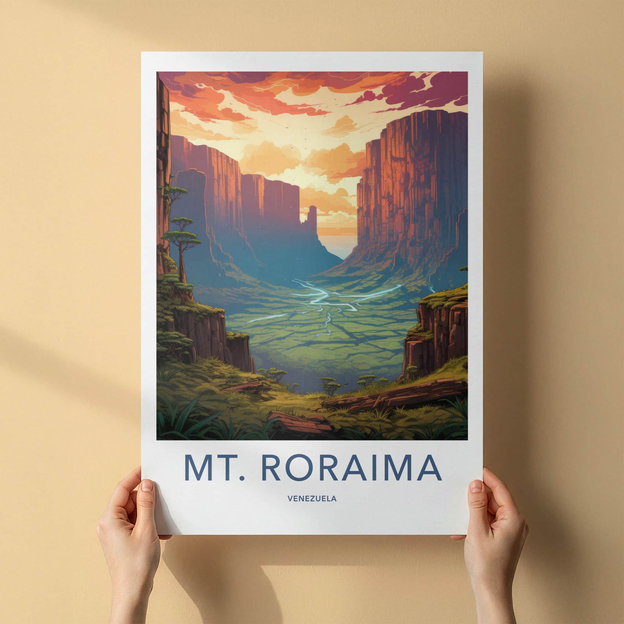 Mt. Roraima Poster - Venezuela Travel Art - Vibrant Sunset Cliffs Wall Decor