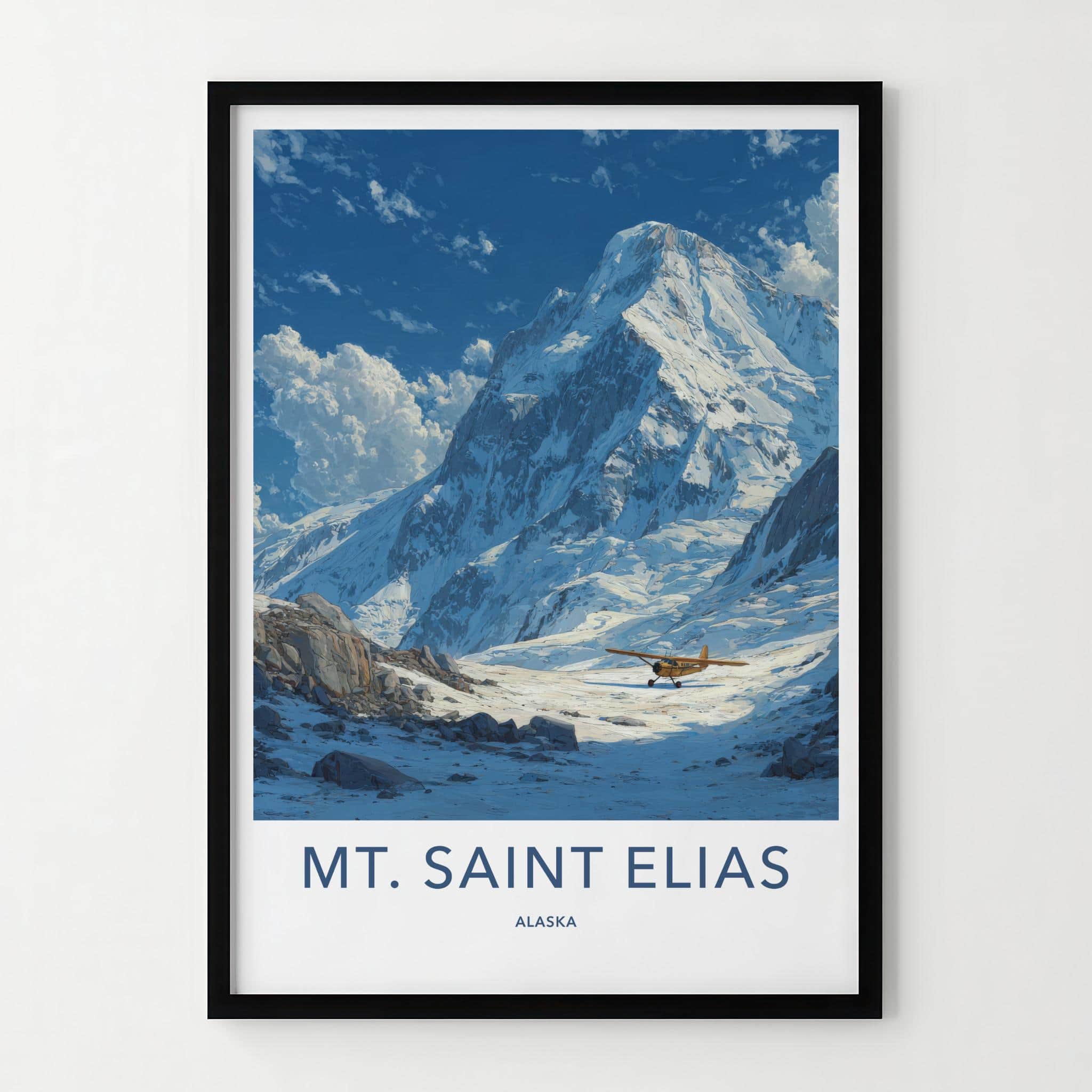Mt Saint Elias Poster - Alaska Travel Art - Yellow Plane Mountain Home Decor