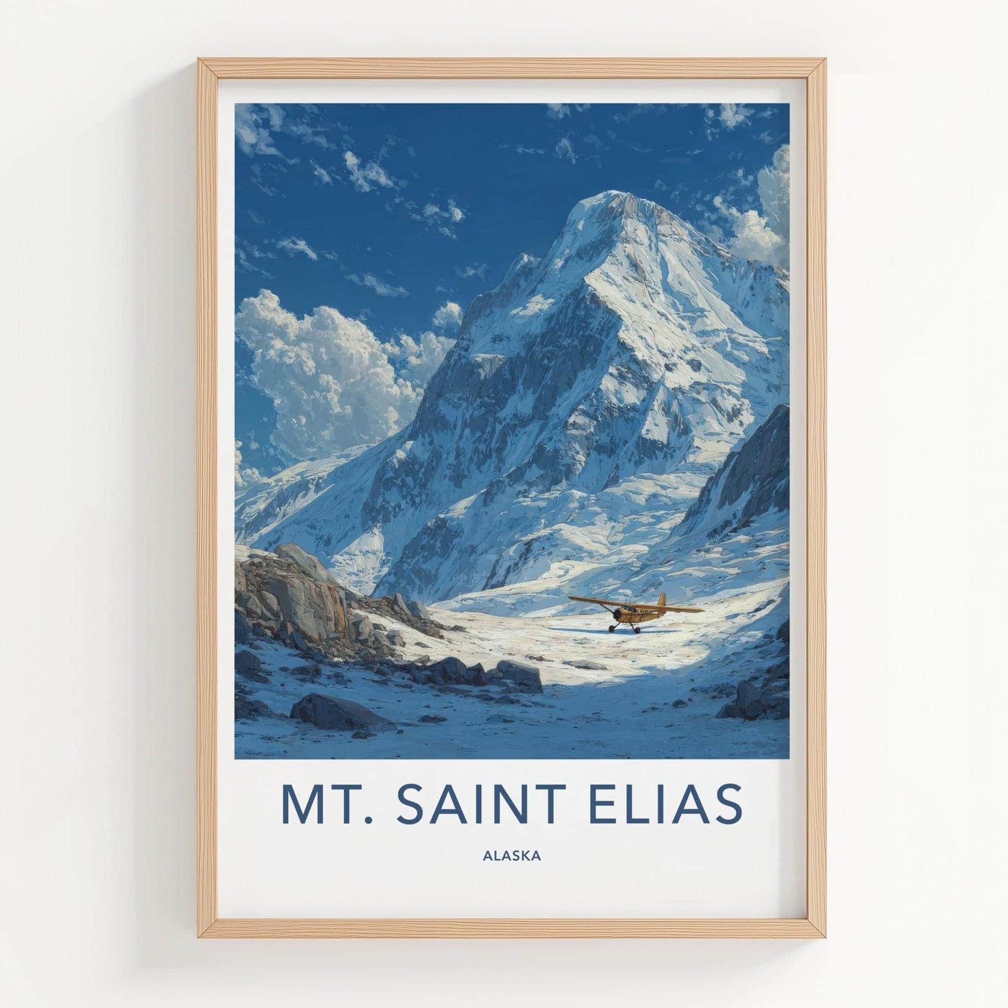 Mt Saint Elias Poster - Alaska Travel Art - Yellow Plane Mountain Home Decor
