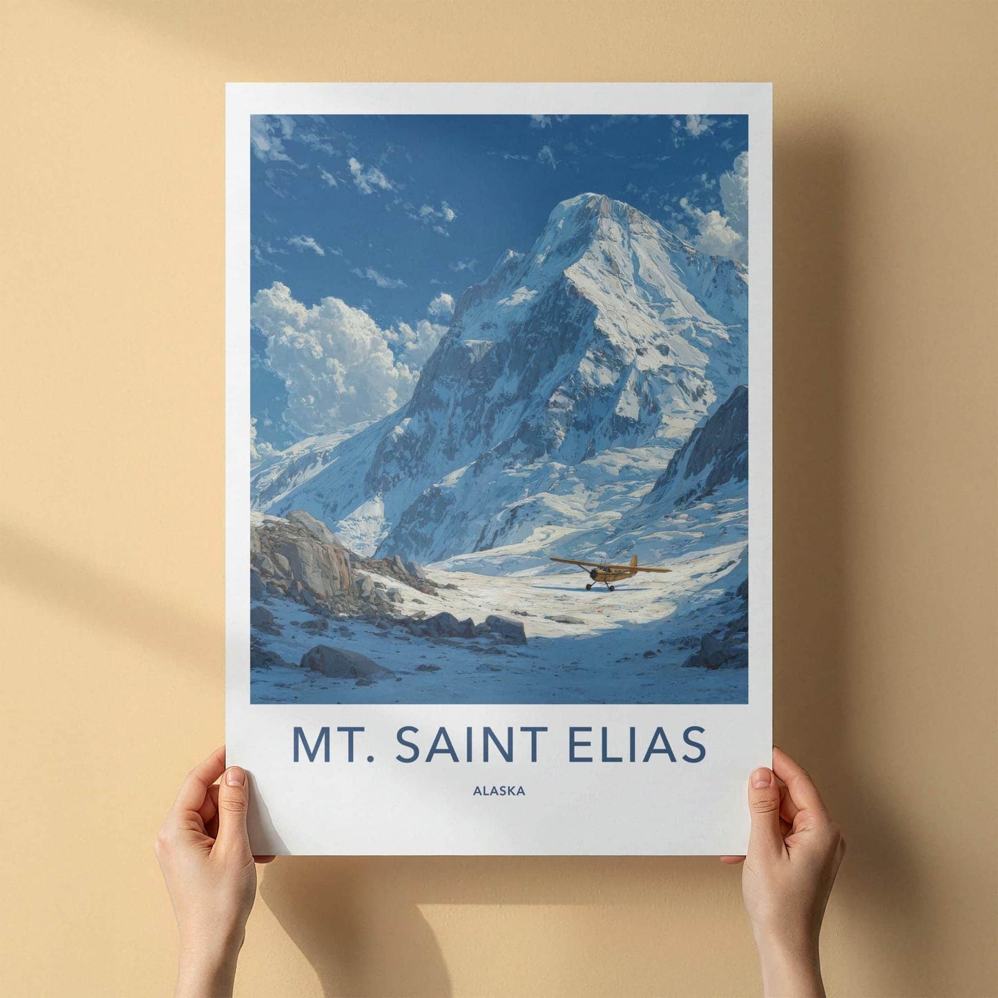Mt Saint Elias Poster - Alaska Travel Art - Yellow Plane Mountain Home Decor