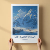Mt. Saint Elias Poster - Alaska Wall Art - Snowy Mountain Plane Home Decor