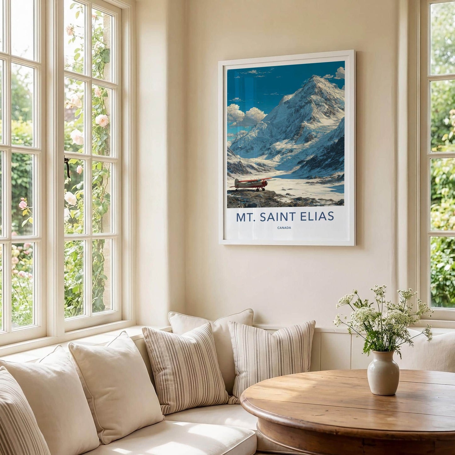 Mt Saint Elias Poster - Canada Travel Art - Mountain Glacier Plane Home Decor