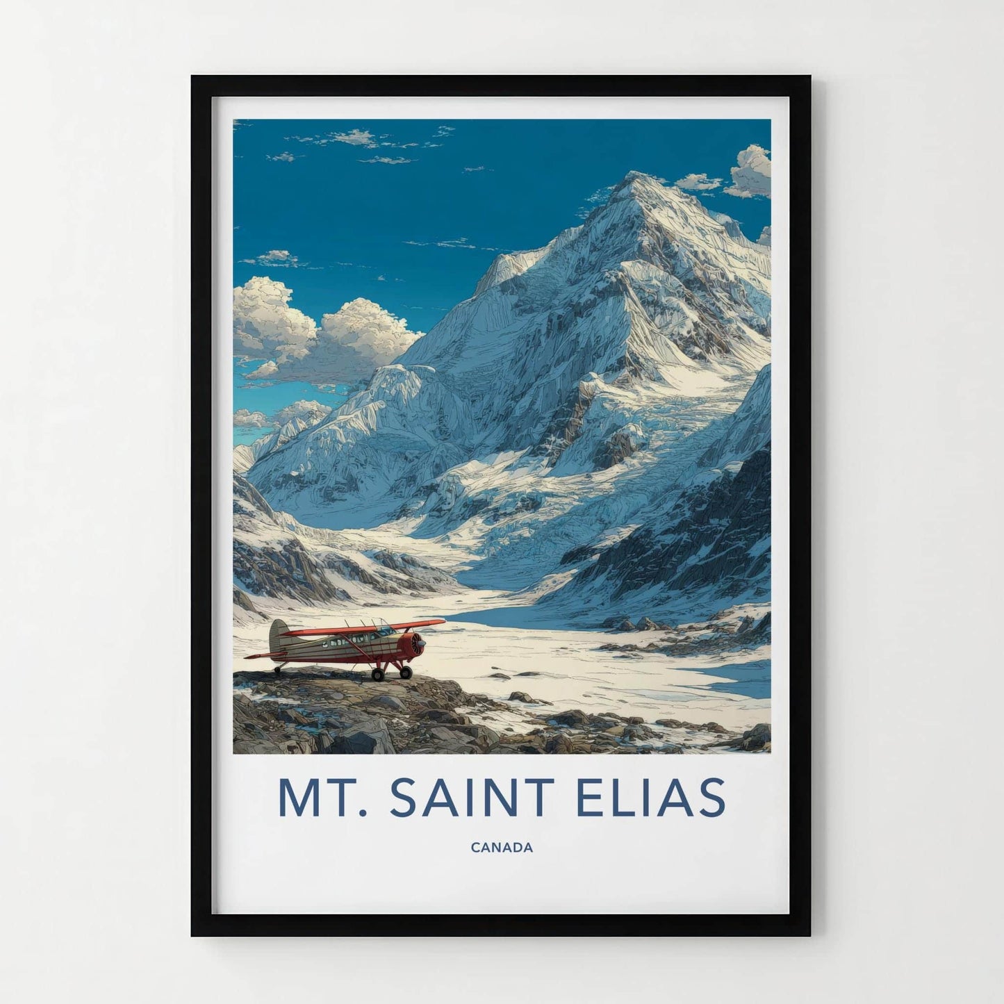 Mt Saint Elias Poster - Canada Travel Art - Mountain Glacier Plane Home Decor