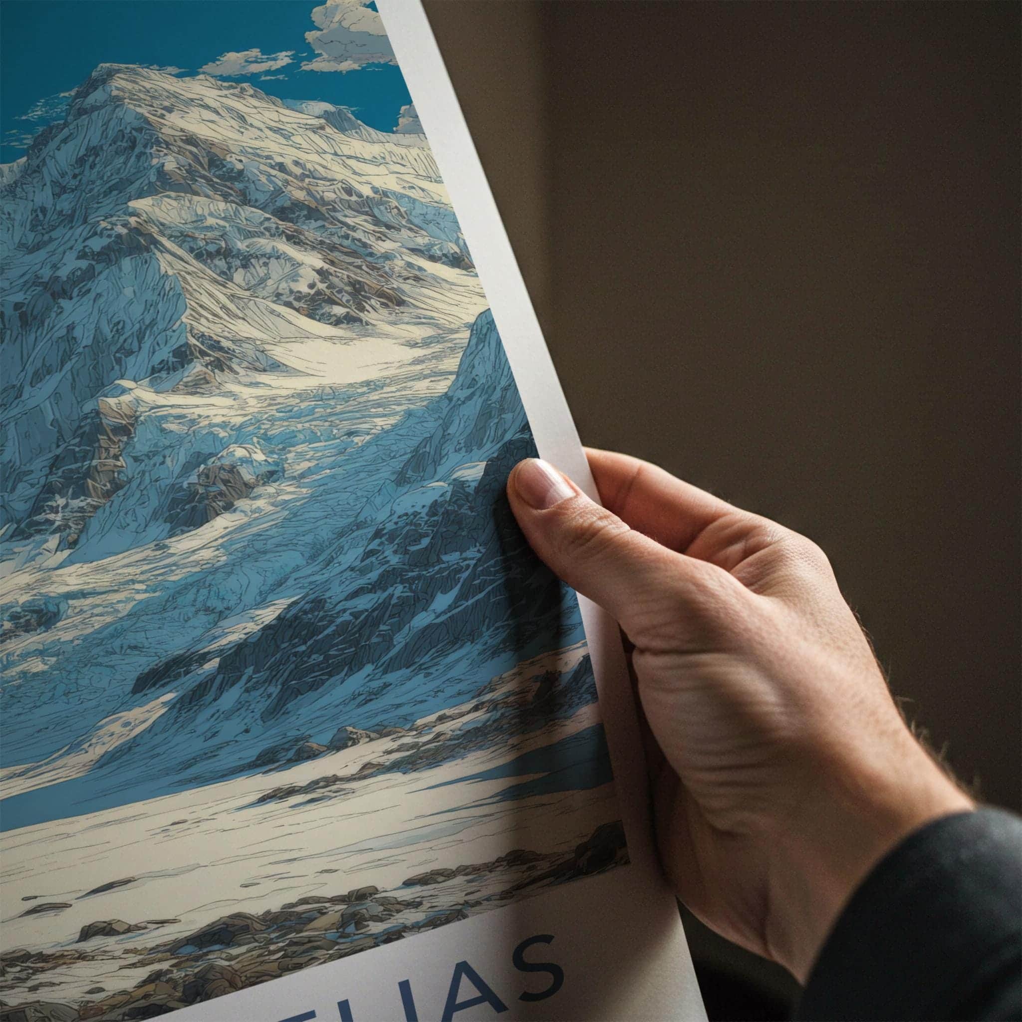 Mt Saint Elias Poster - Canada Travel Art - Mountain Glacier Plane Home Decor