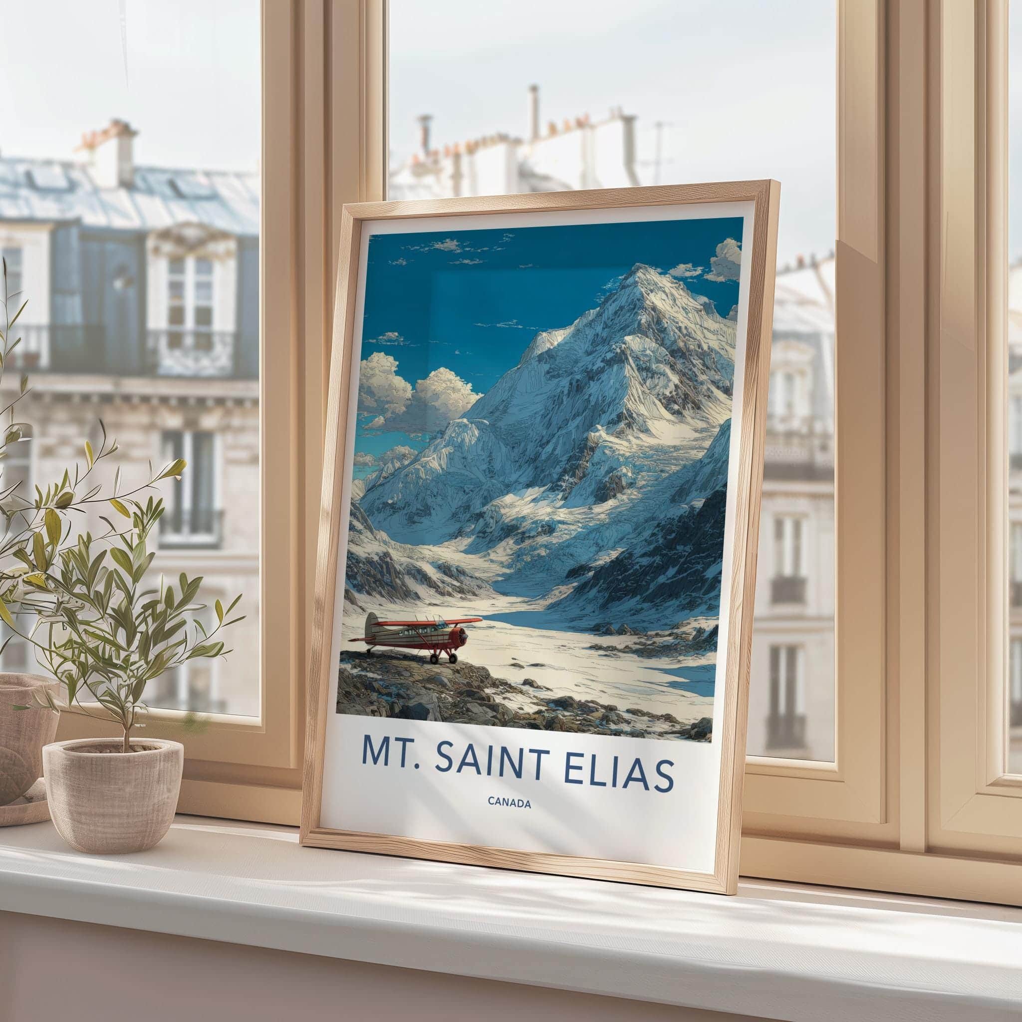 Mt Saint Elias Poster - Canada Travel Art - Mountain Glacier Plane Home Decor
