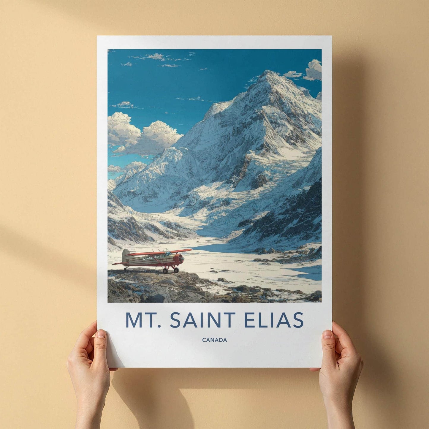 Mt Saint Elias Poster - Canada Travel Art - Mountain Glacier Plane Home Decor