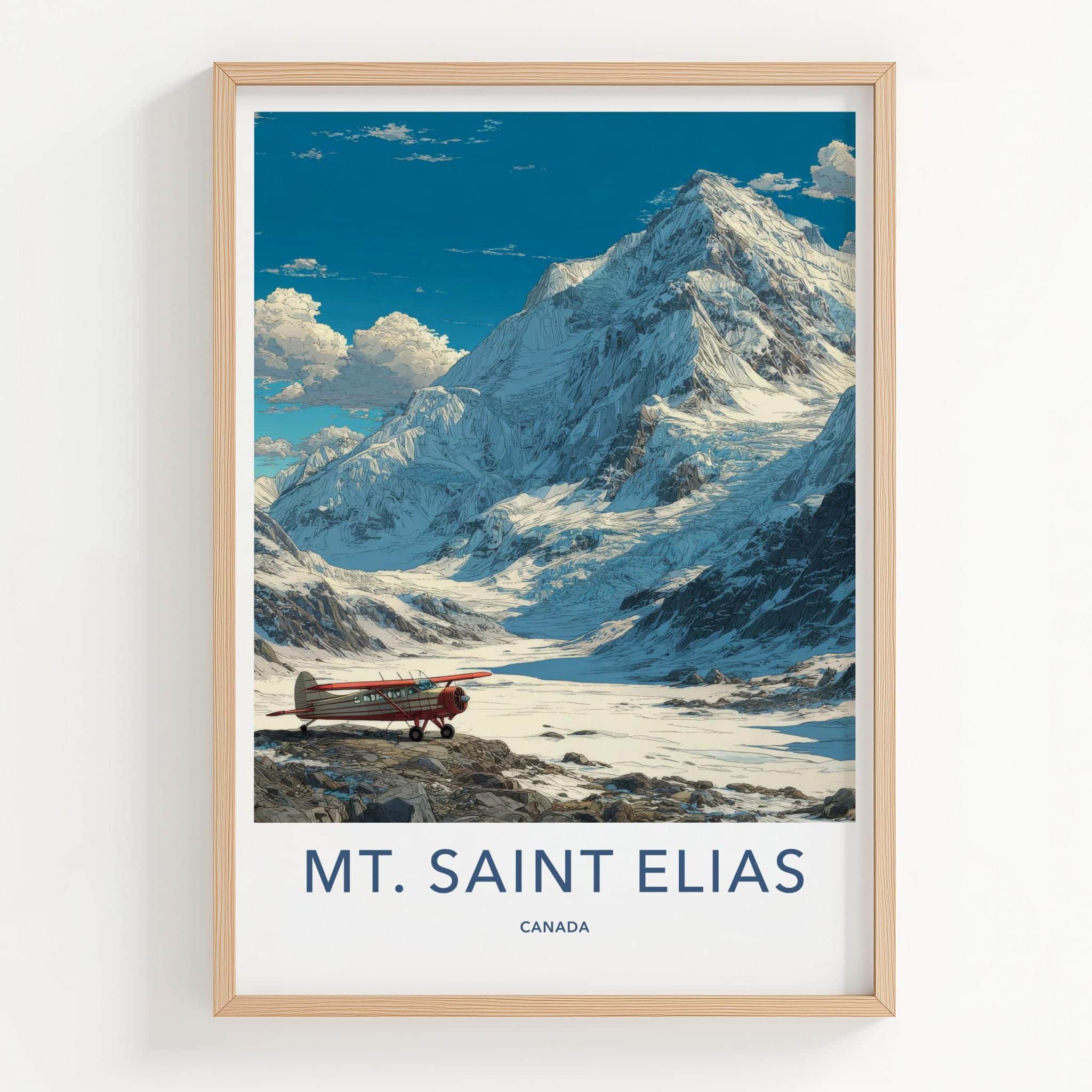 Mt Saint Elias Poster - Canada Travel Art - Mountain Glacier Plane Home Decor