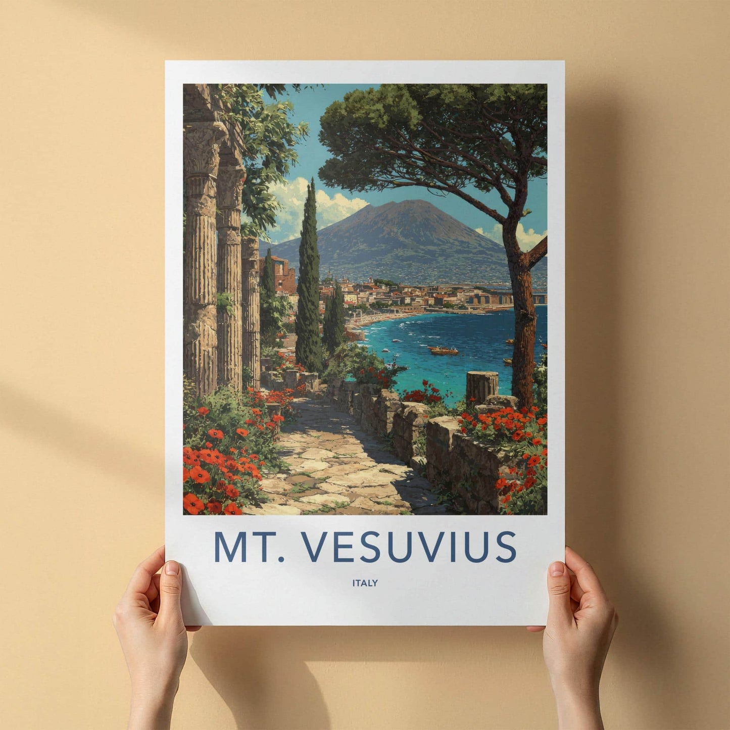Mt Vesuvius Poster - Italy Travel Art - Ancient Coastal Vista Home Decor