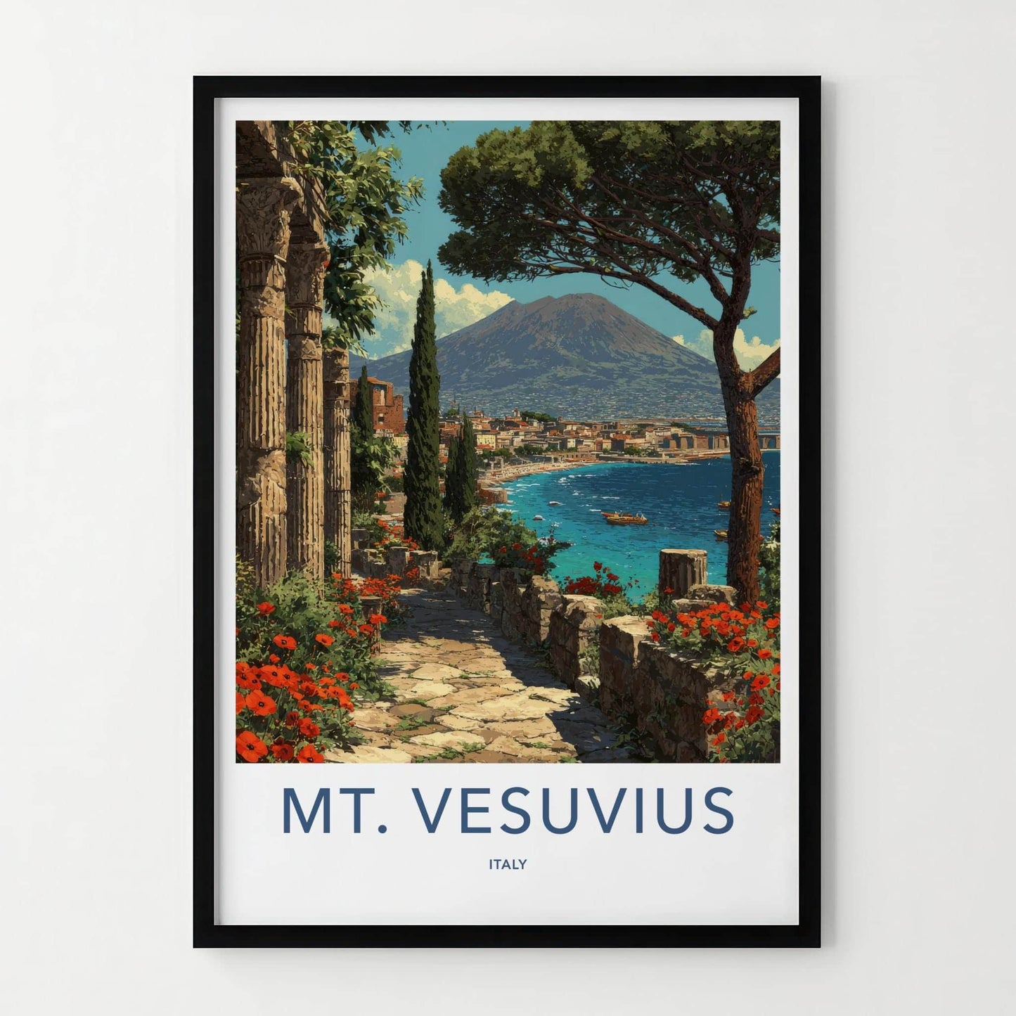 Mt Vesuvius Poster - Italy Travel Art - Ancient Coastal Vista Home Decor