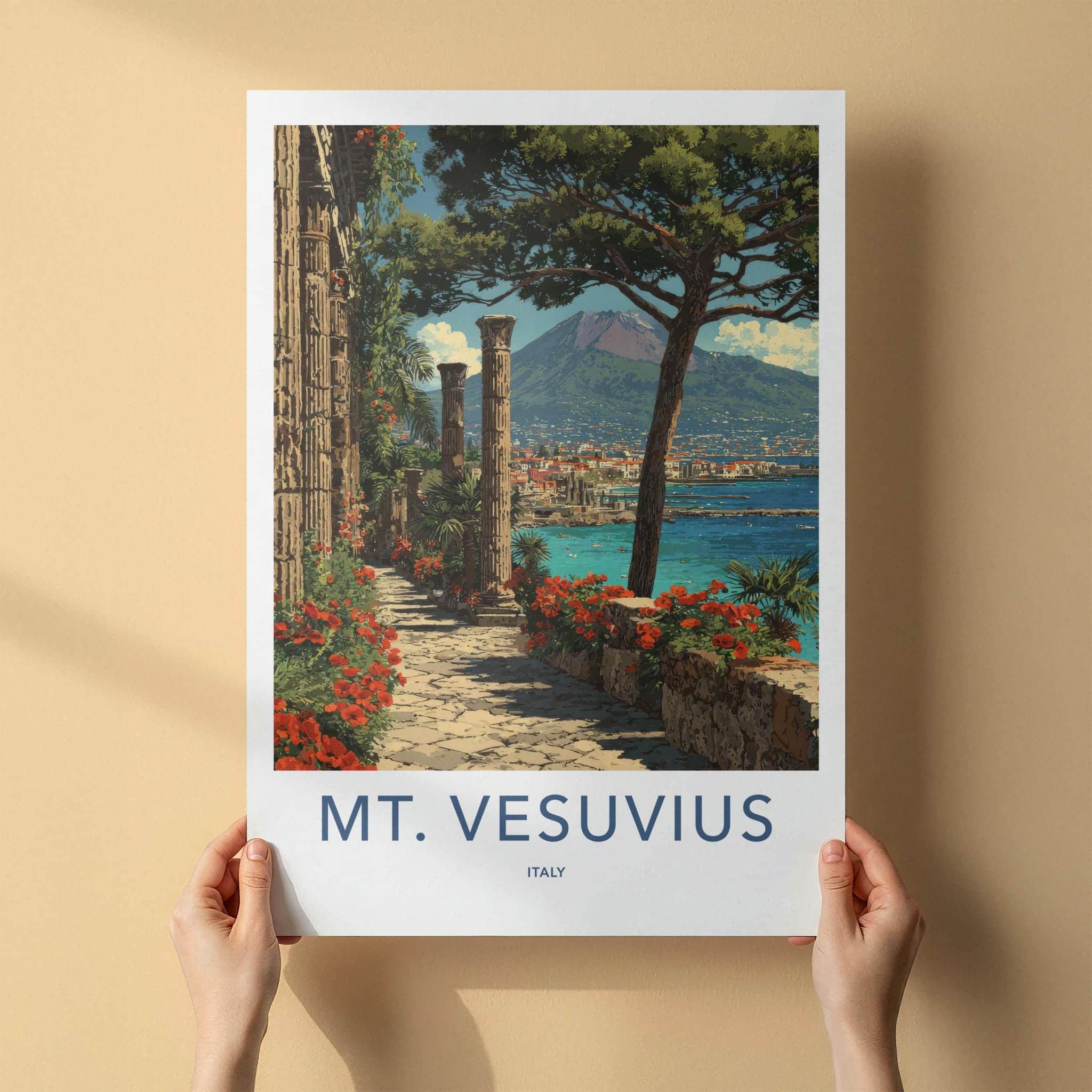 Mt Vesuvius Poster - Italy Travel Print - Ancient Columns View Home Decor