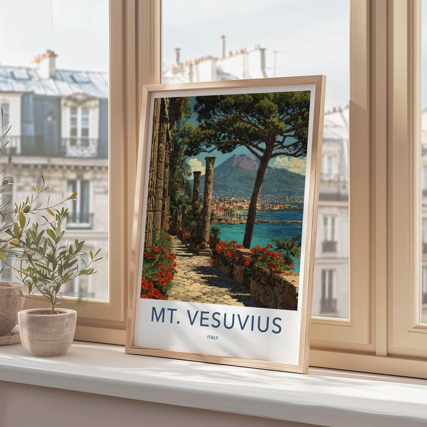 Mt Vesuvius Poster - Italy Travel Print - Ancient Columns View Home Decor