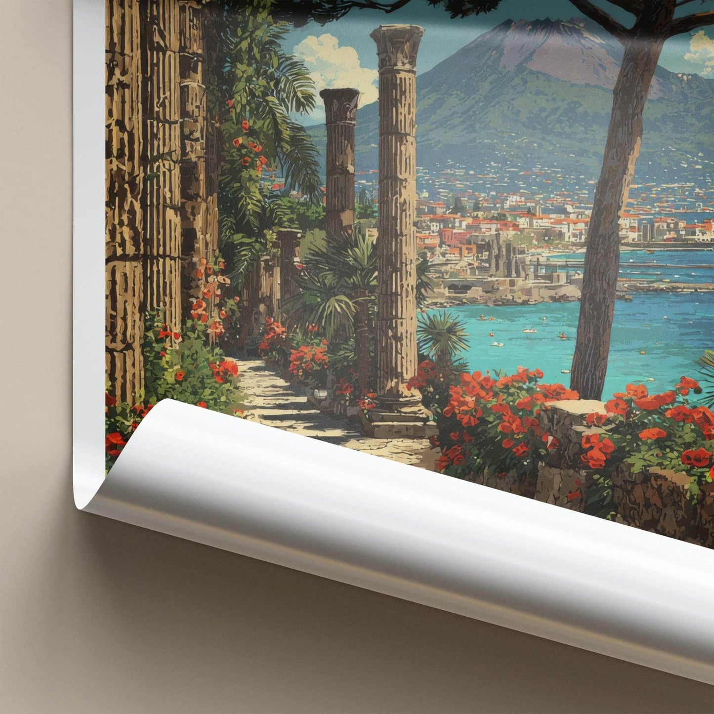 Mt Vesuvius Poster - Italy Travel Print - Ancient Columns View Home Decor
