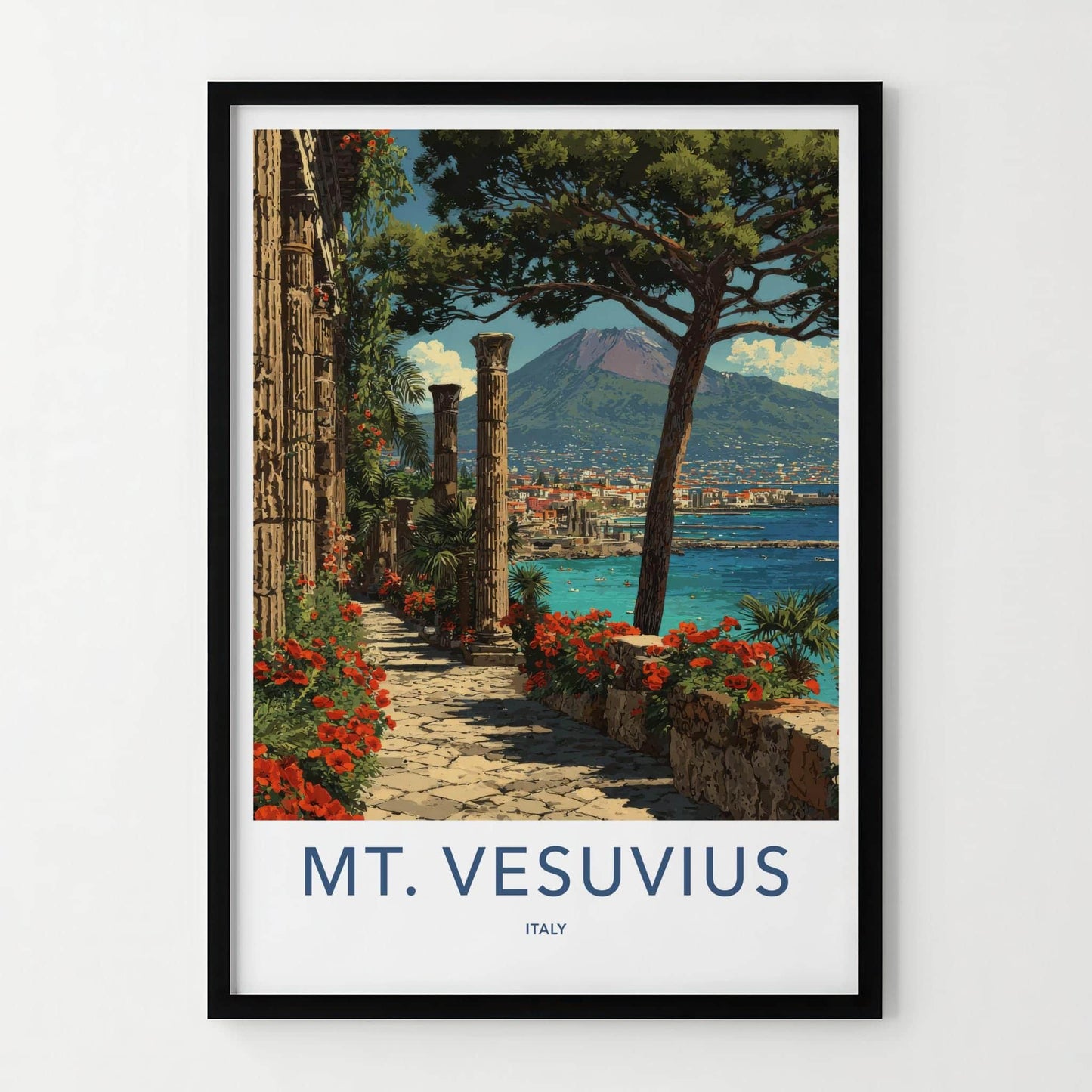 Mt Vesuvius Poster - Italy Travel Print - Ancient Columns View Home Decor