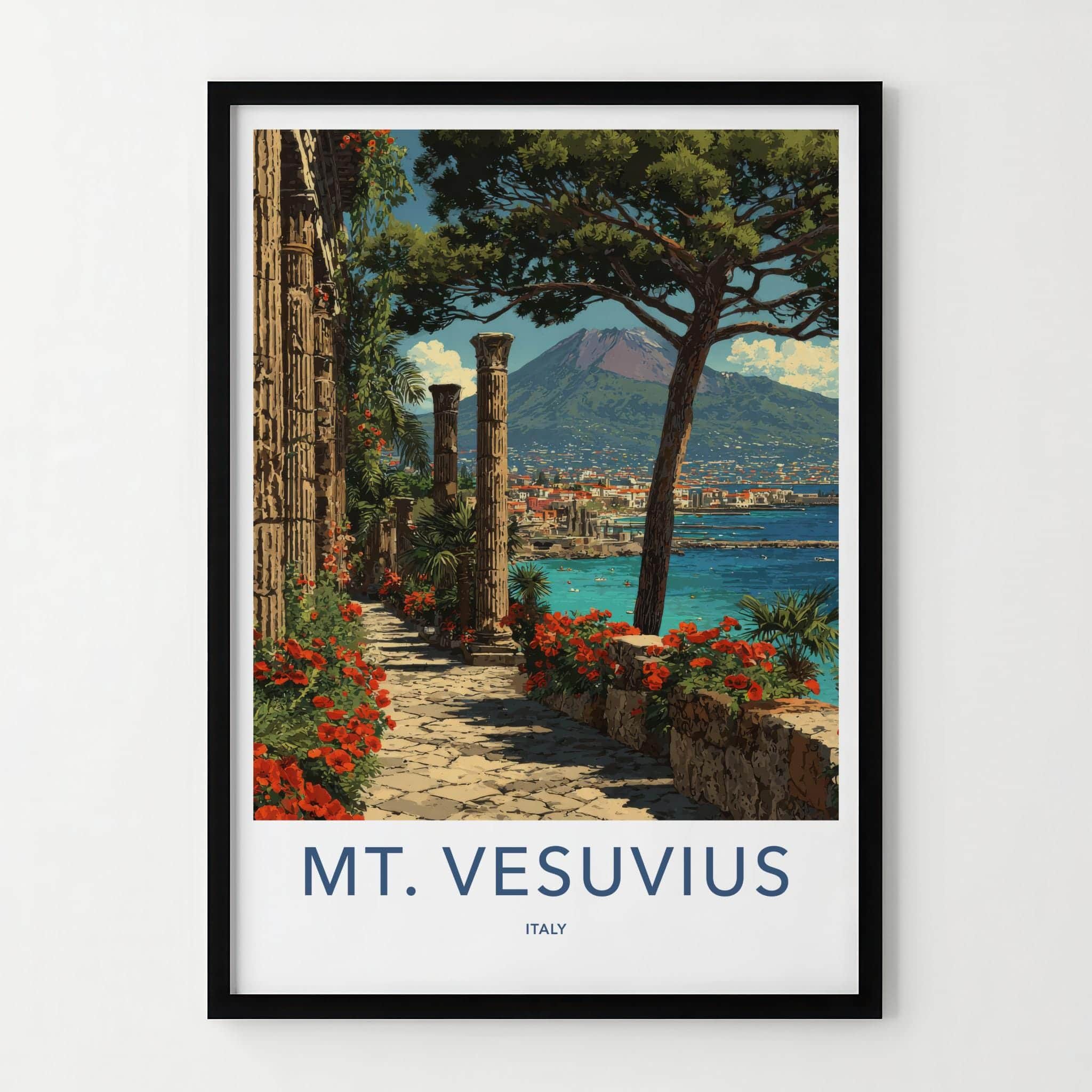 Mt Vesuvius Poster - Italy Travel Print - Ancient Columns View Home Decor