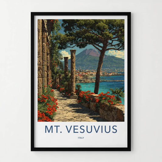 Mt Vesuvius Poster - Italy Travel Print - Ancient Columns View Home Decor