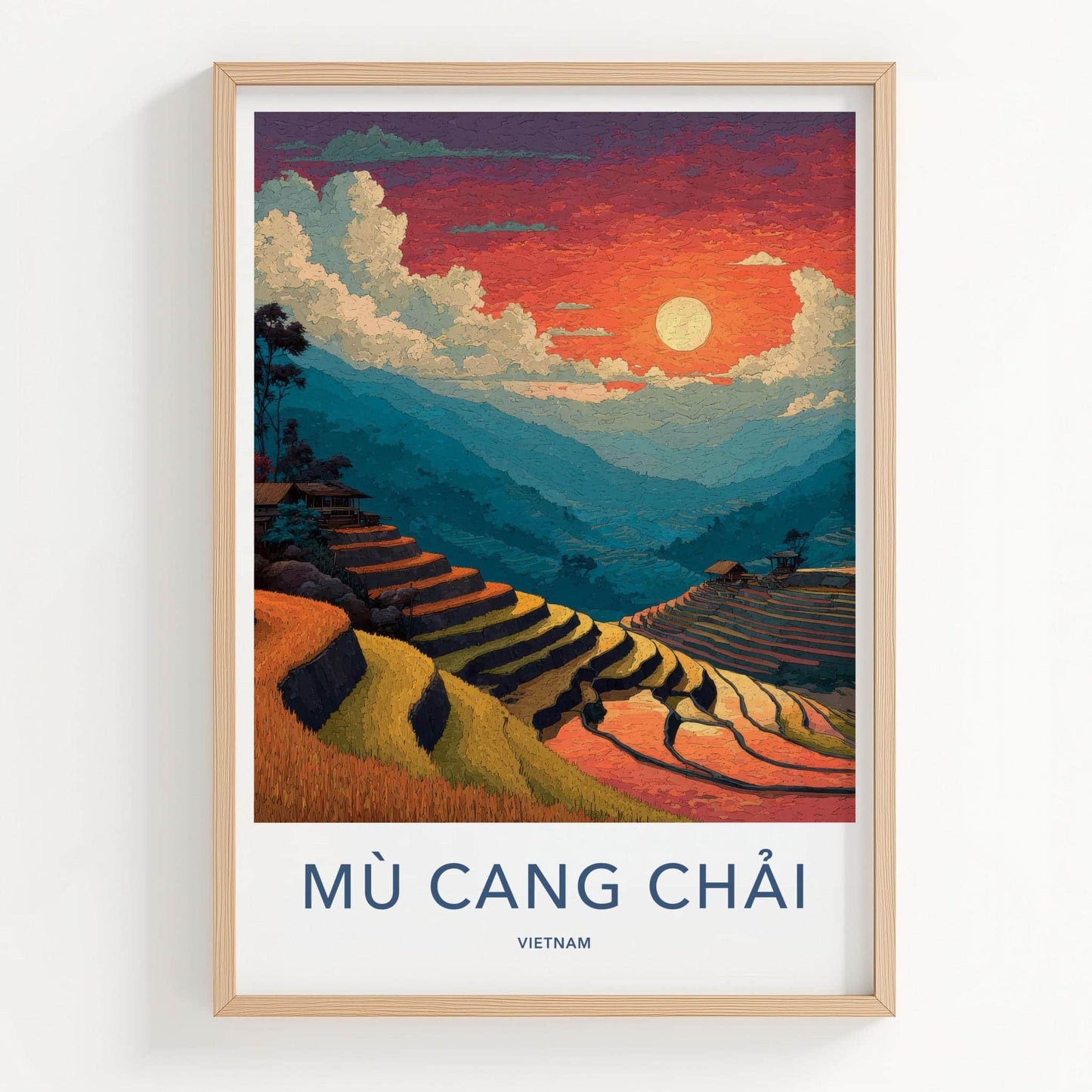 Mu Cang Chai Poster - Vietnam Travel Art - Golden Rice Terraces Home Decor