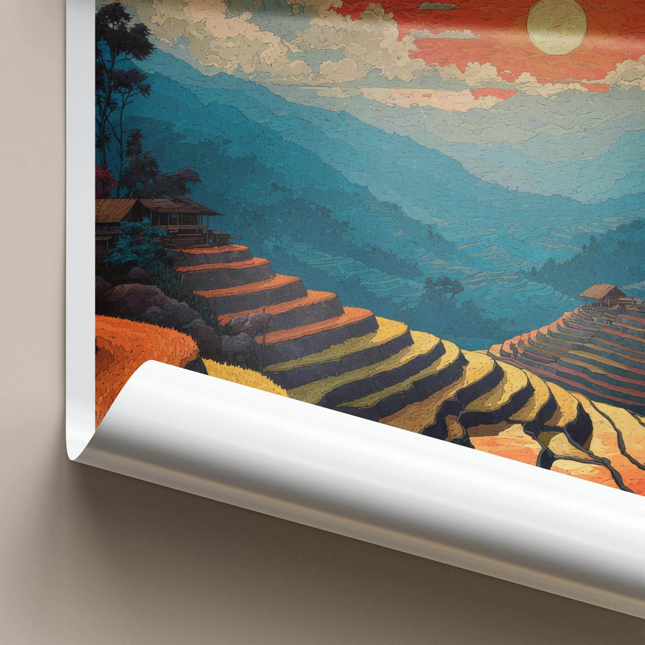 Mu Cang Chai Poster - Vietnam Travel Art - Golden Rice Terraces Home Decor