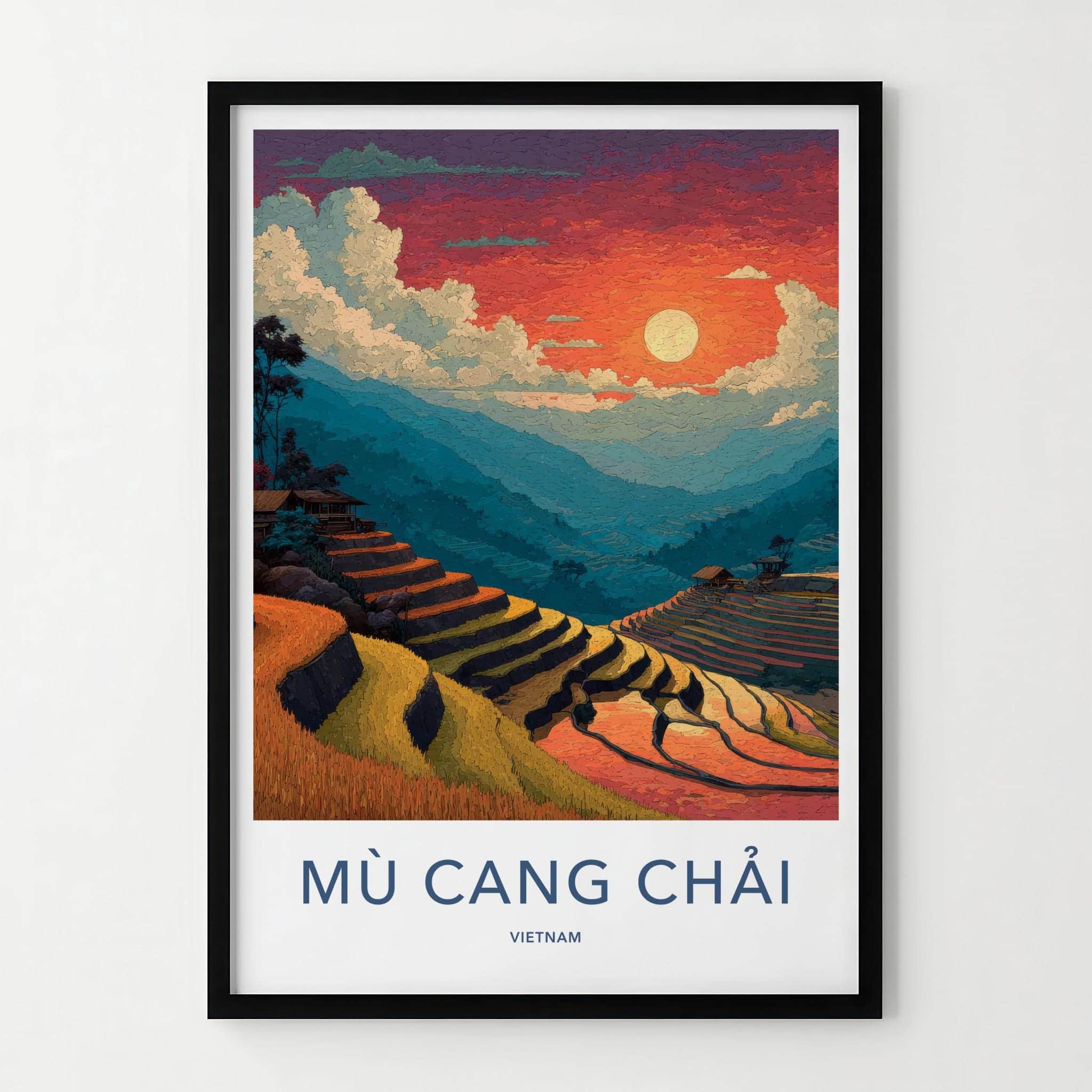 Mu Cang Chai Poster - Vietnam Travel Art - Golden Rice Terraces Home Decor