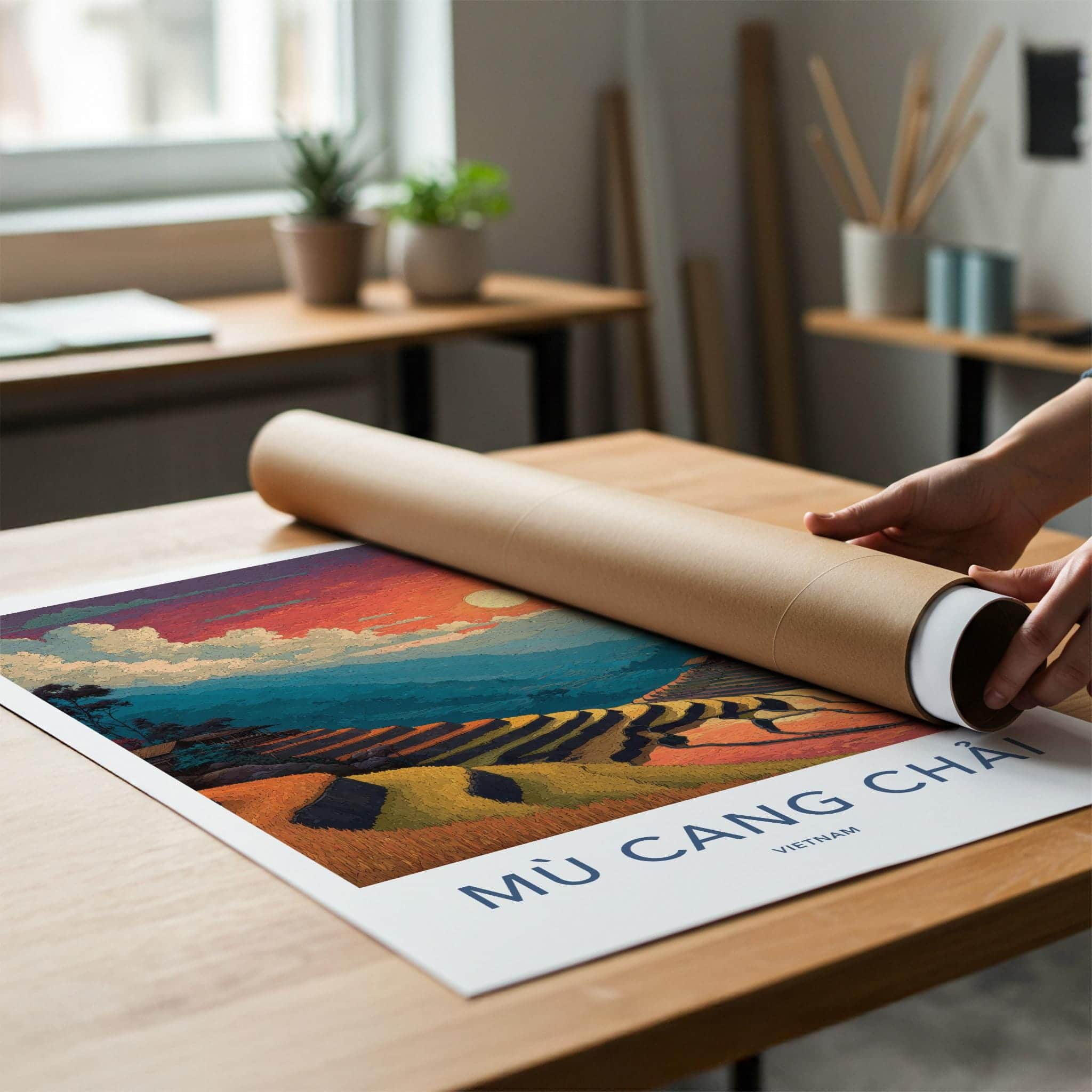 Mu Cang Chai Poster - Vietnam Travel Art - Golden Rice Terraces Home Decor