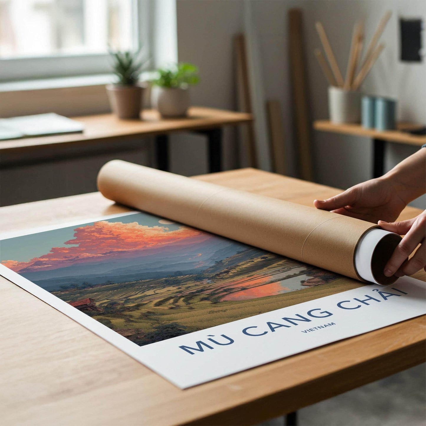 Mu Cang Chai Poster - Vietnam Travel Art - Vibrant Sky Ricefields Home Decor