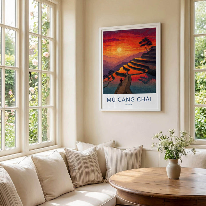 Mu Cang Chai Poster - Vietnam Travel Art - Vibrant Sunset Terraces Home Decor