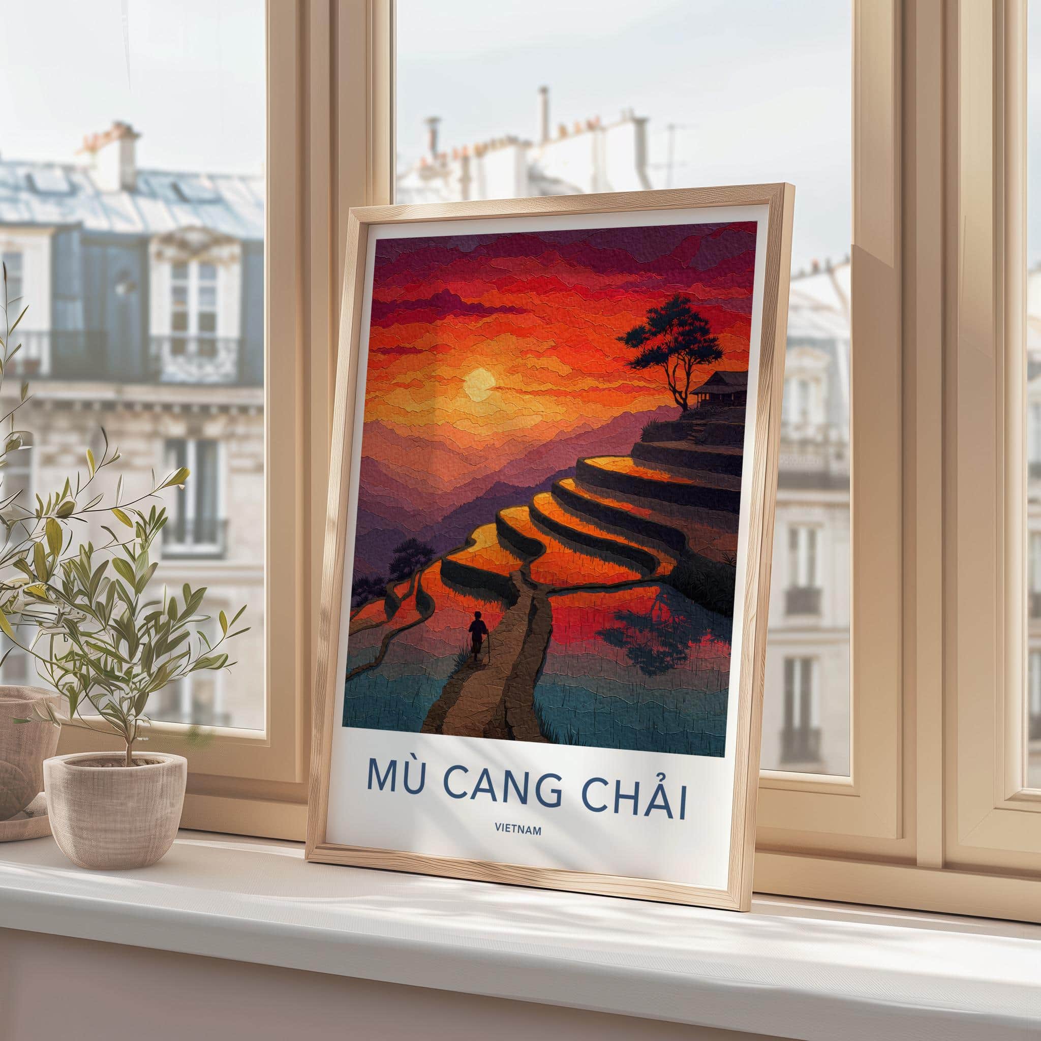 Mu Cang Chai Poster - Vietnam Travel Art - Vibrant Sunset Terraces Home Decor