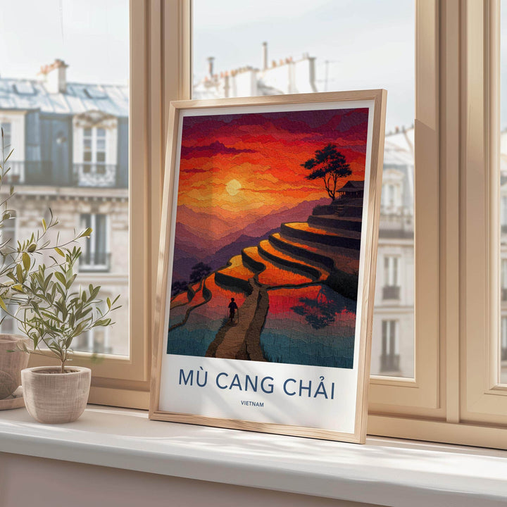 Mu Cang Chai Poster - Vietnam Travel Art - Vibrant Sunset Terraces Home Decor
