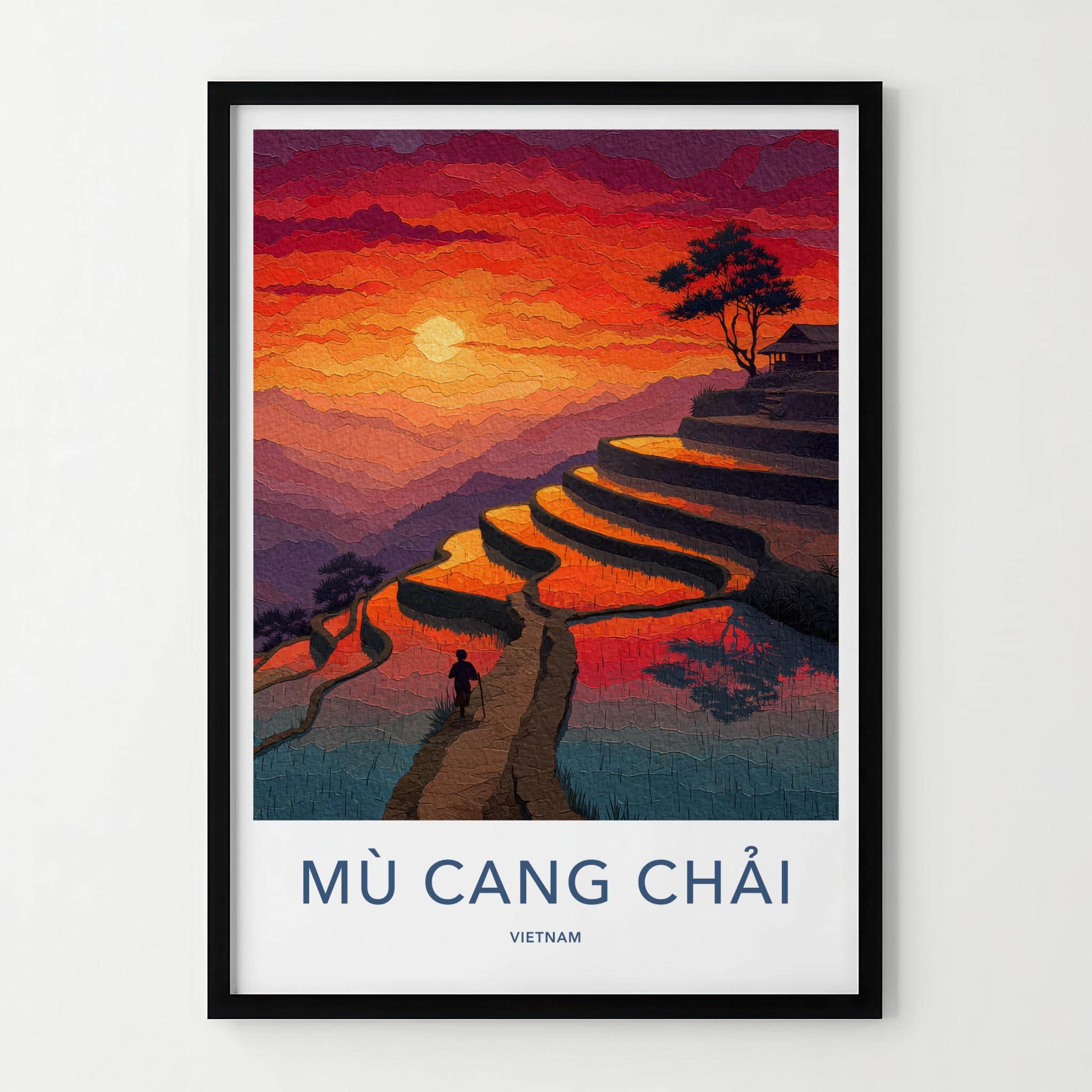 Mu Cang Chai Poster - Vietnam Travel Art - Vibrant Sunset Terraces Home Decor