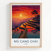 Mu Cang Chai Poster - Vietnam Travel Art - Vibrant Sunset Terraces Home Decor
