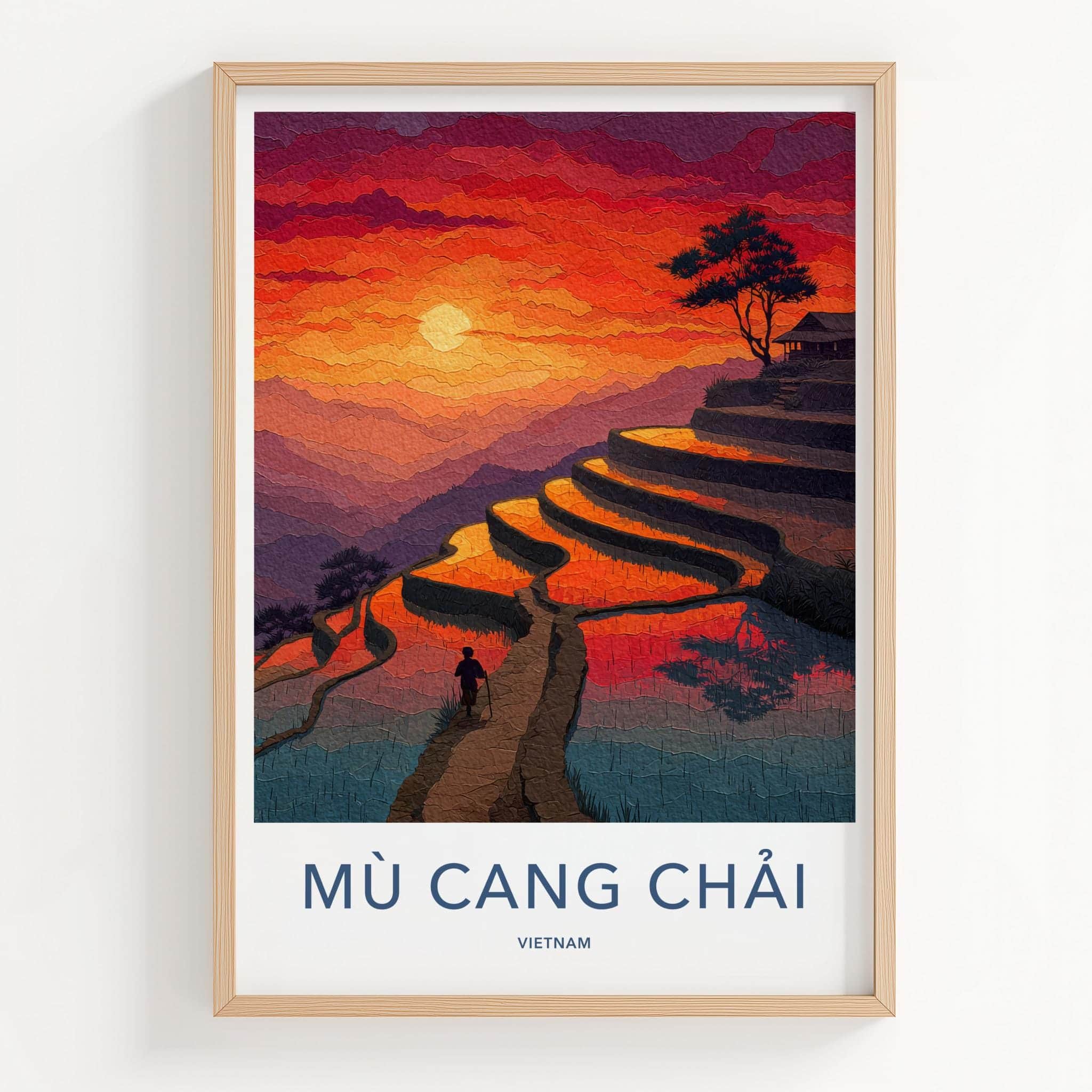Mu Cang Chai Poster - Vietnam Travel Art - Vibrant Sunset Terraces Home Decor