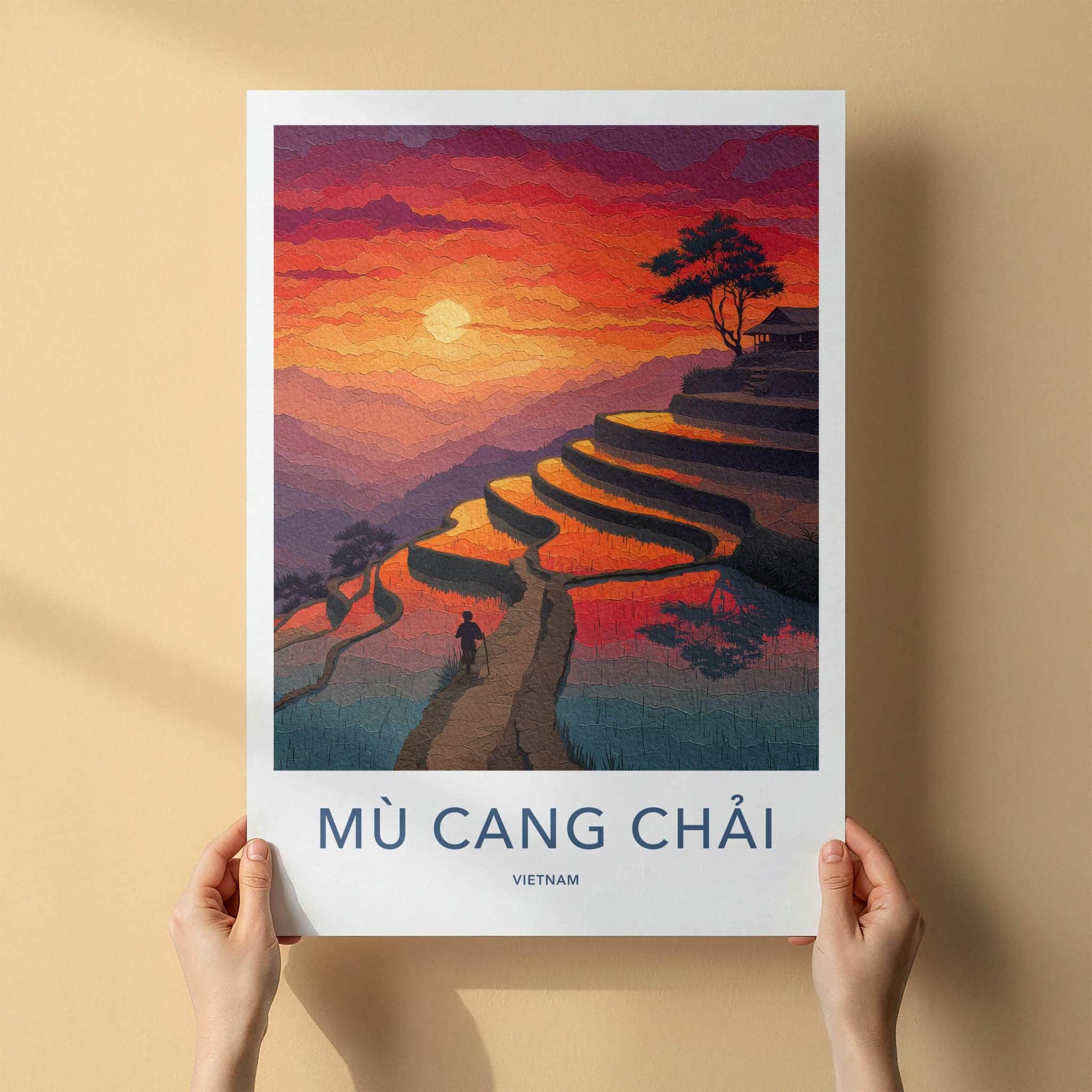 Mu Cang Chai Poster - Vietnam Travel Art - Vibrant Sunset Terraces Home Decor