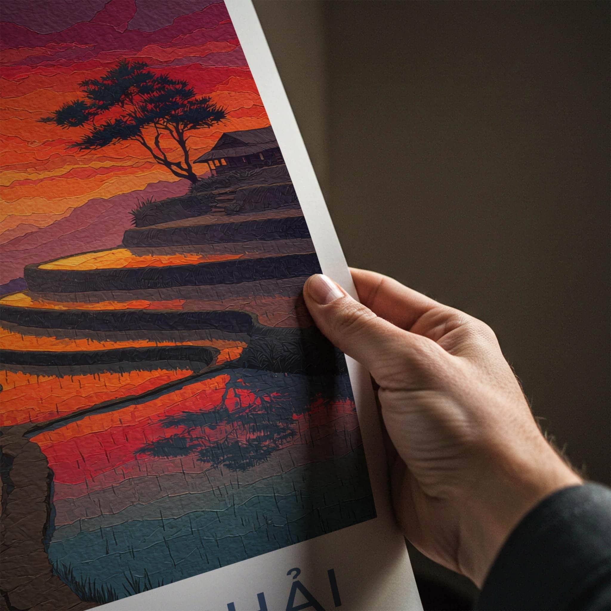 Mu Cang Chai Poster - Vietnam Travel Art - Vibrant Sunset Terraces Home Decor