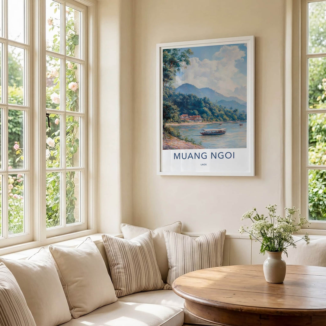 Muang Ngoi Poster - Laos Travel Art - Lush Mountain View Home Decor