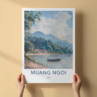 Muang Ngoi Poster - Laos Travel Art - Lush Mountain View Home Decor