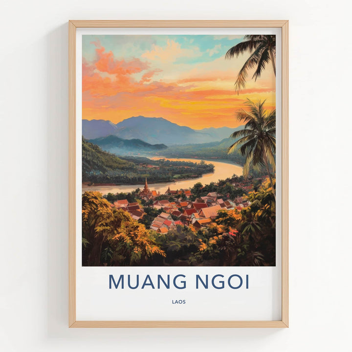 Muang Ngoi Poster - Laos Travel Art - River Valley Sunset Home Decor