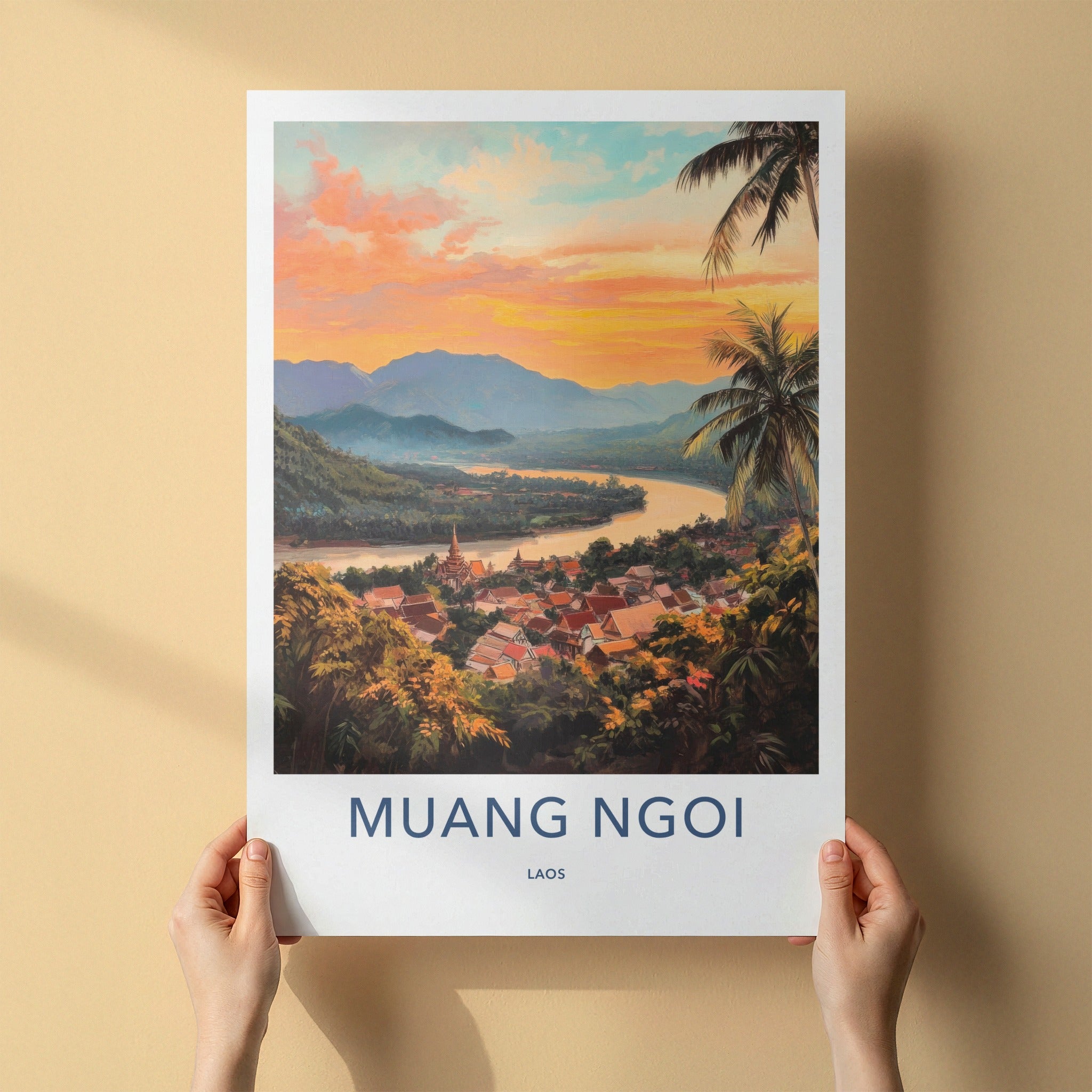 Muang Ngoi Poster - Laos Travel Art - River Valley Sunset Home Decor