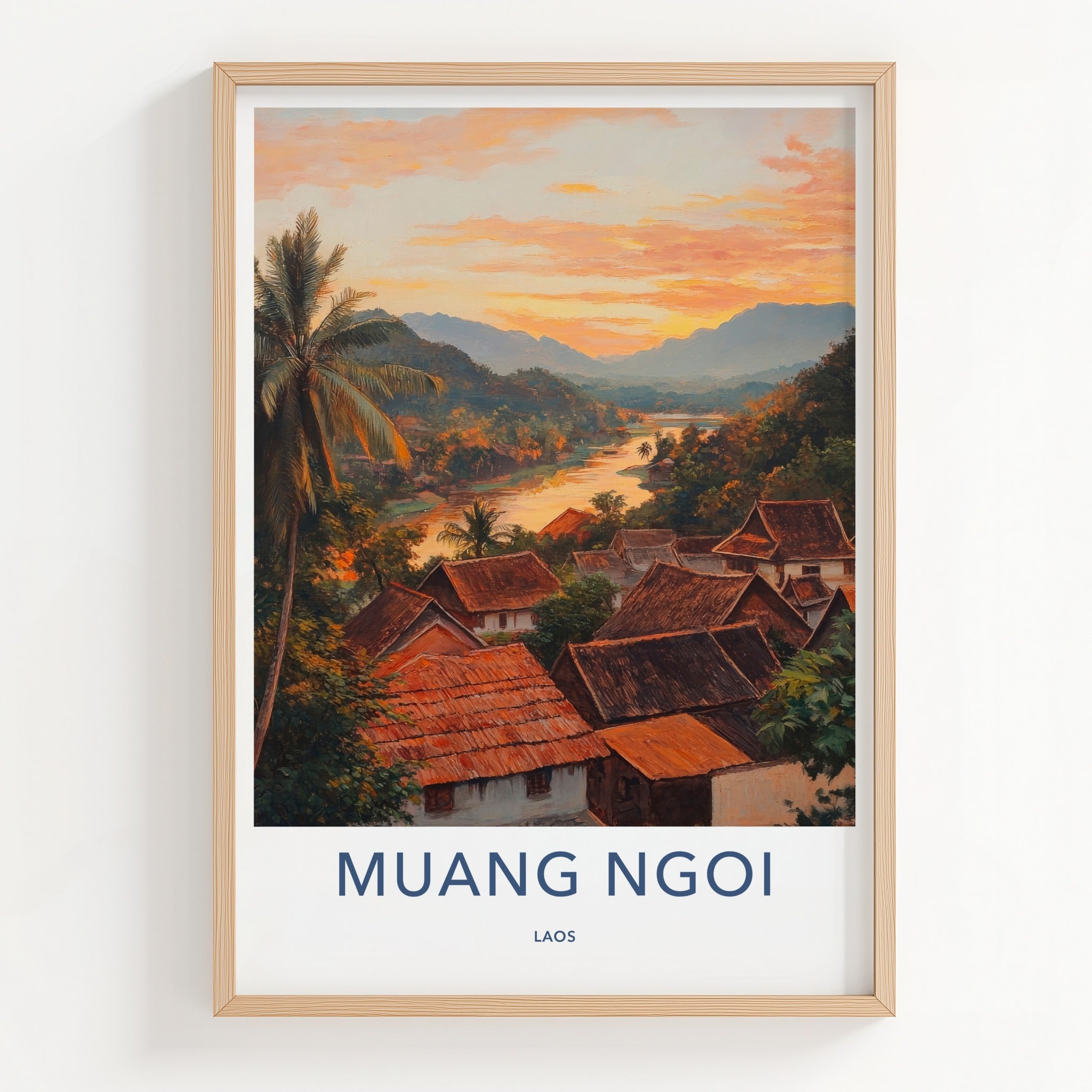 Muang Ngoi Poster - Laos Travel Art - Village River Sunset Home Decor
