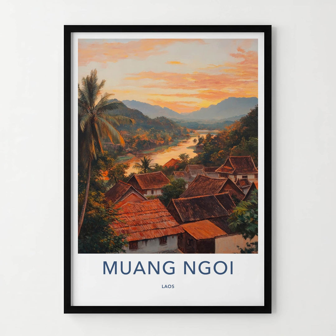 Muang Ngoi Poster - Laos Travel Art - Village River Sunset Home Decor