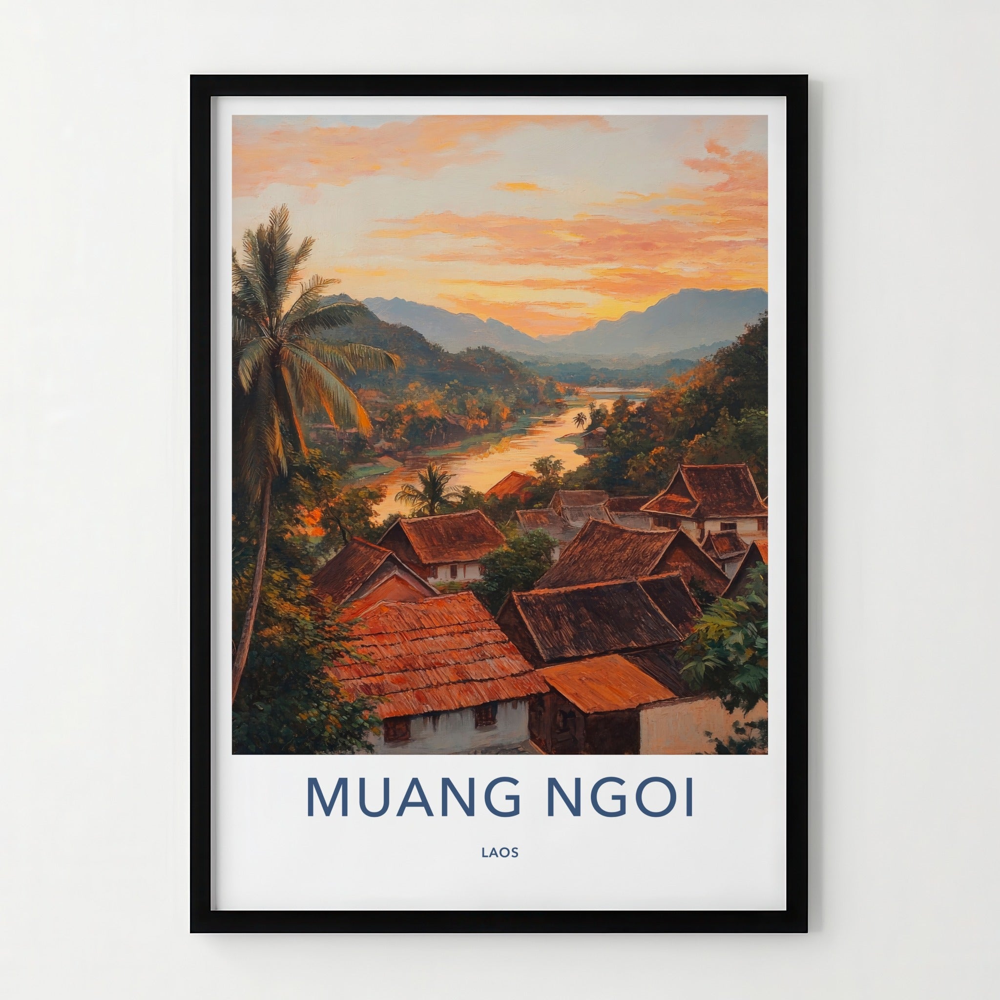 Muang Ngoi Poster - Laos Travel Art - Village River Sunset Home Decor