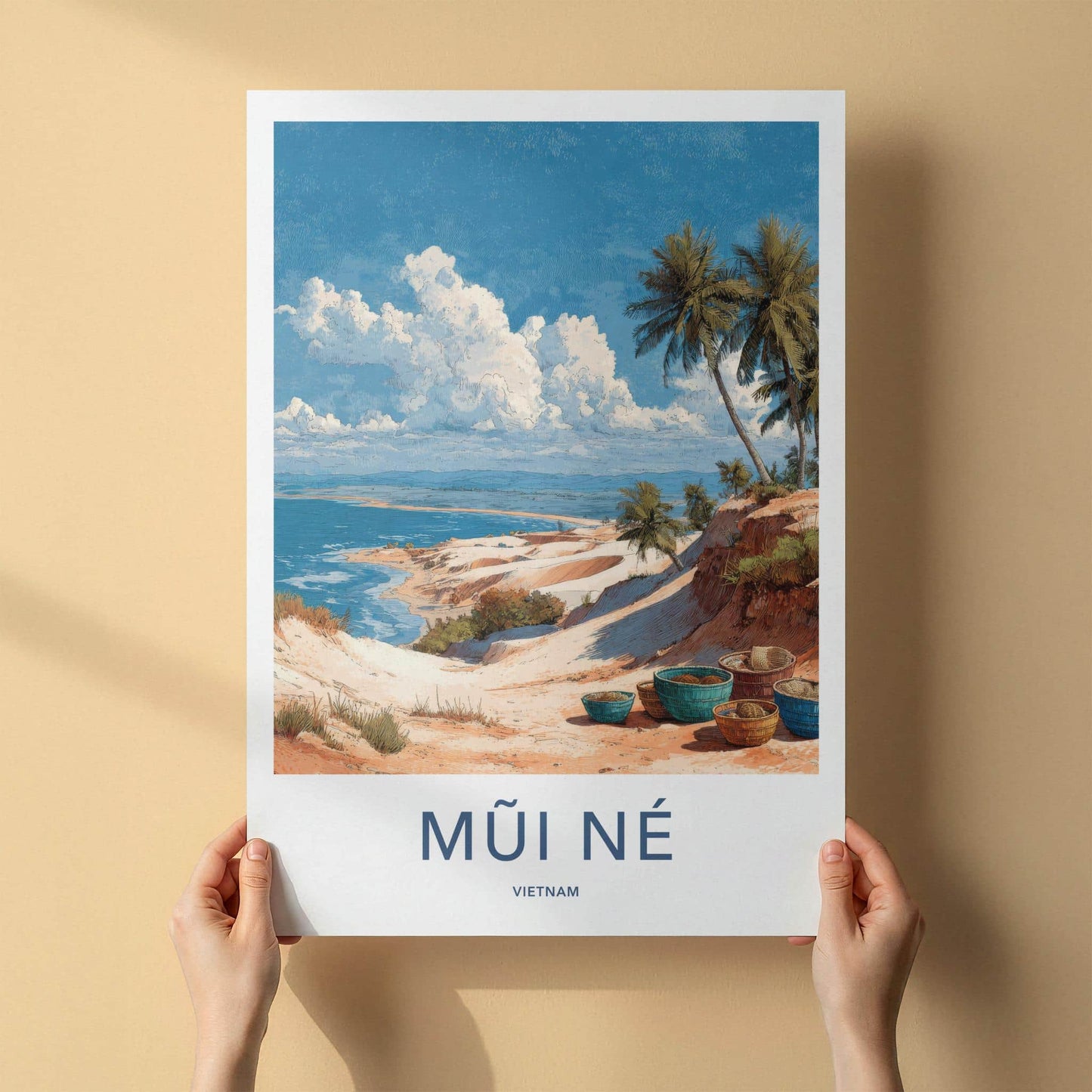 Mui Ne Poster - Vietnam Framed Print - Sandy Ocean Baskets Lounge Decor