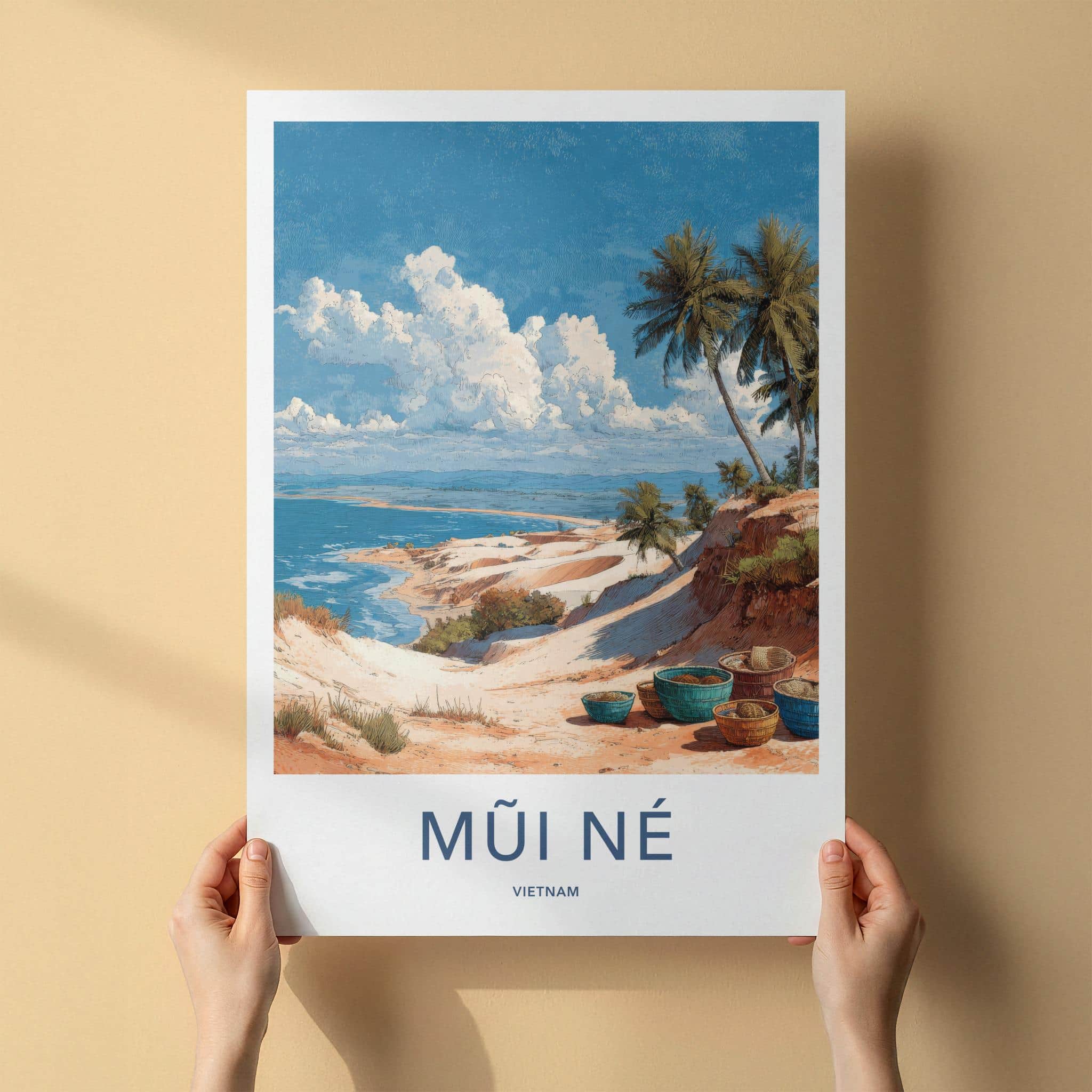 Mui Ne Poster - Vietnam Framed Print - Sandy Ocean Baskets Lounge Decor