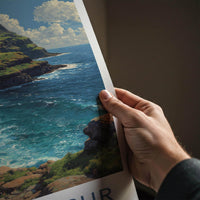 Mulafossur Poster - Faroe Islands Travel Art - Coastal Waterfall Cliffs Home Decor