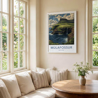 Mulafossur Poster - Faroe Islands Wall Art - Coastal Waterfall Village Gift