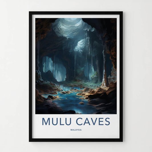 Mulu Caves Poster - Malaysia Wall Art - Underground River Cave Home Decor
