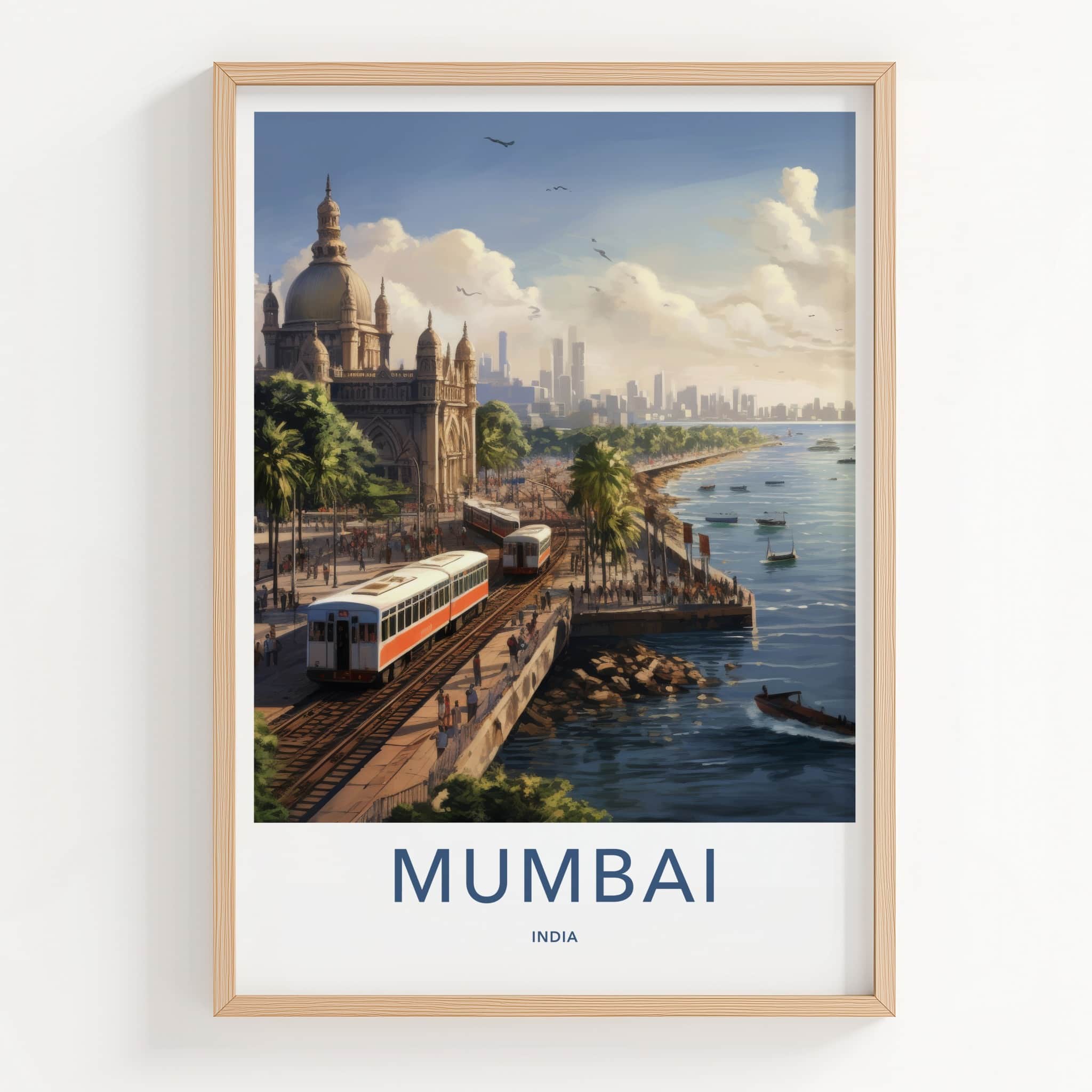 Mumbai Poster - India Art Print - Maharashtra Coastal Train Cityscape Wall Decor